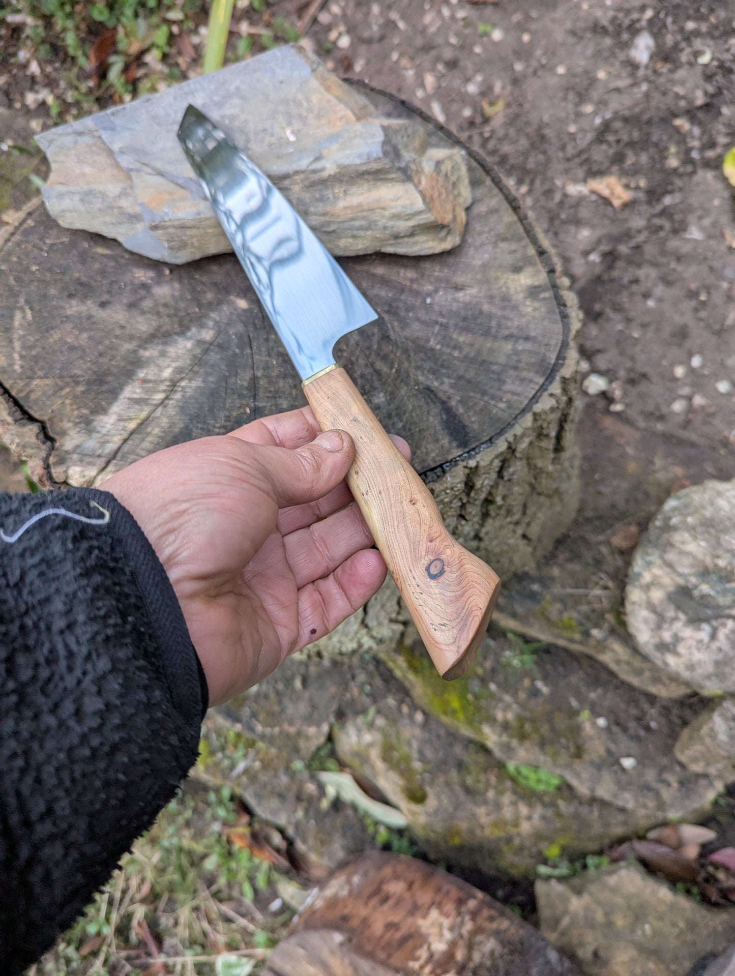 Hand made 8" Damasteel RWL34 stainless steel. Cade wood handle