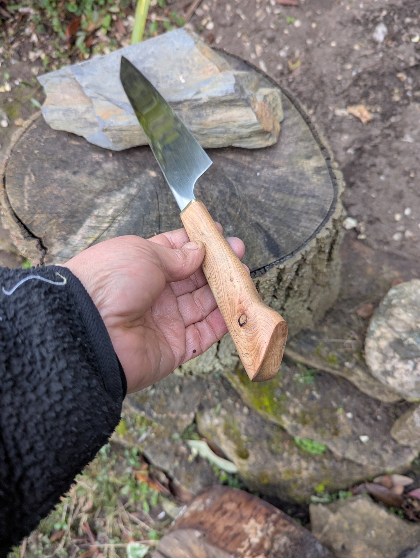 Hand made 8" Damasteel RWL34 stainless steel. Cade wood handle