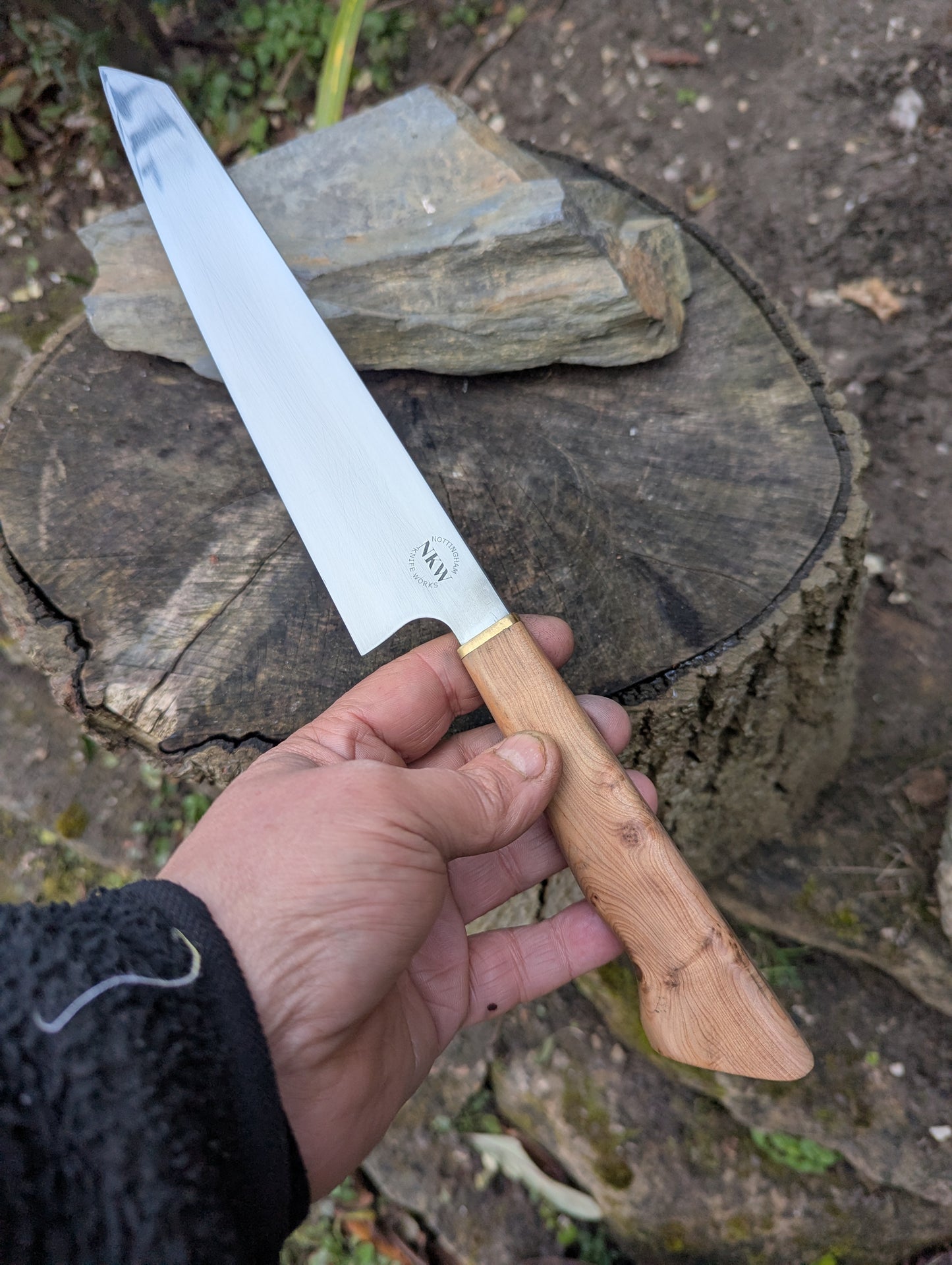 Hand made 8" Damasteel RWL34 stainless steel. Cade wood handle