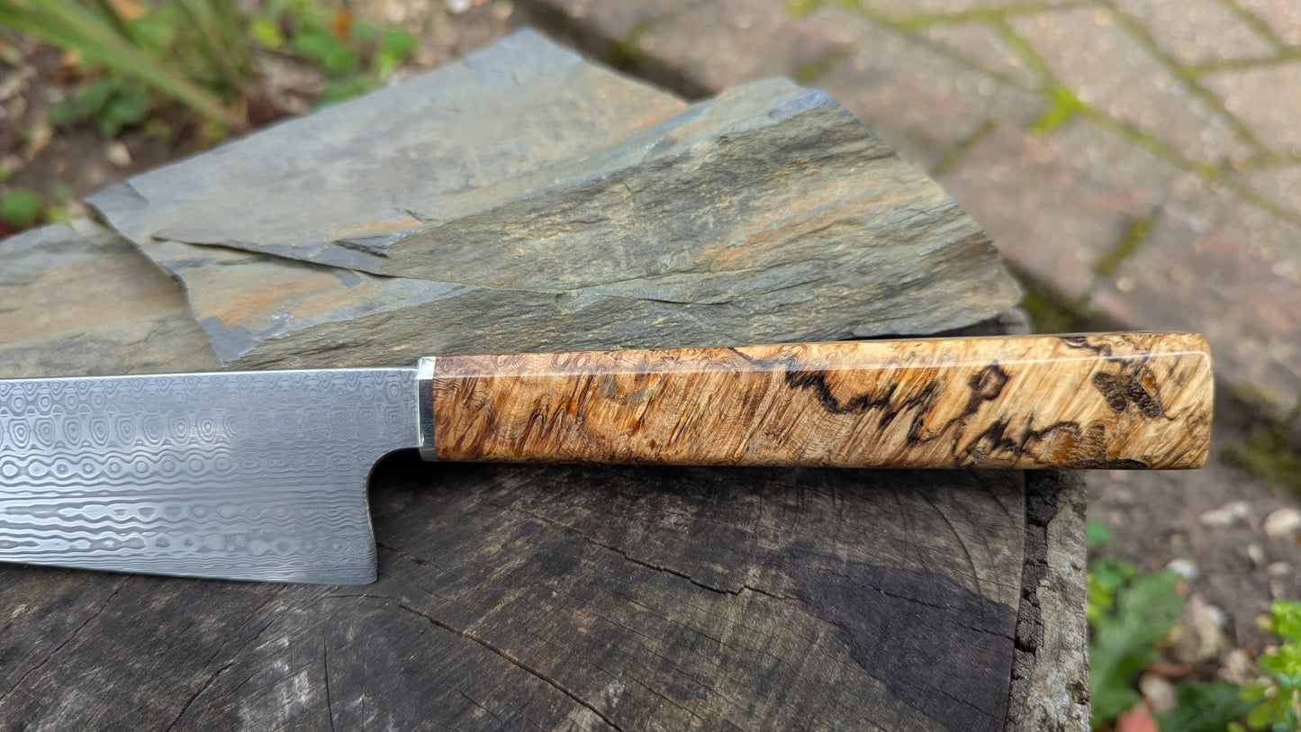 Hand made 8"Stainless Damascus - Damasteel® DS93X - Munin . Amboyna Burl handle