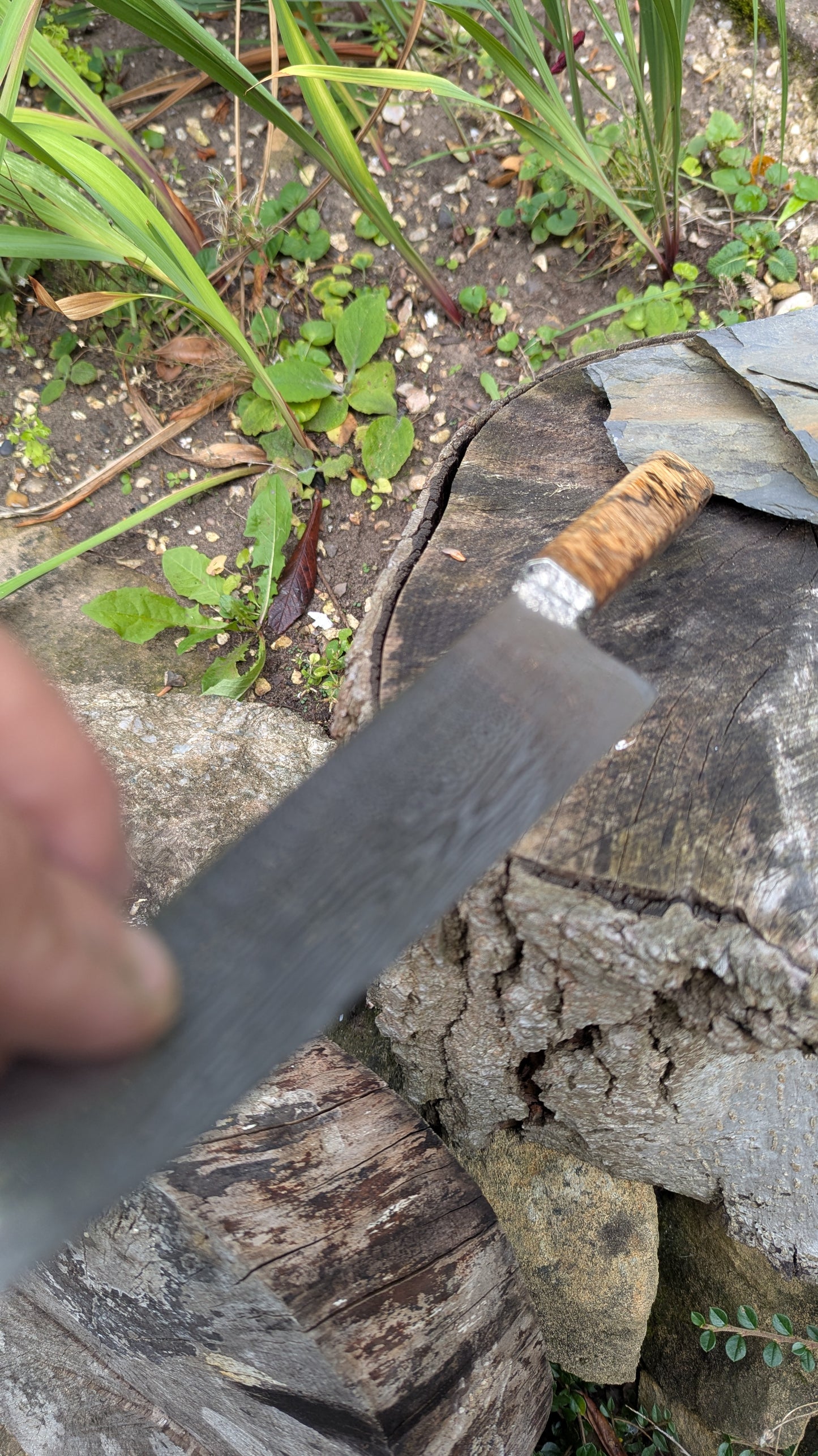 Hand made 8"Stainless Damascus - Damasteel® DS93X - Munin . Amboyna Burl handle