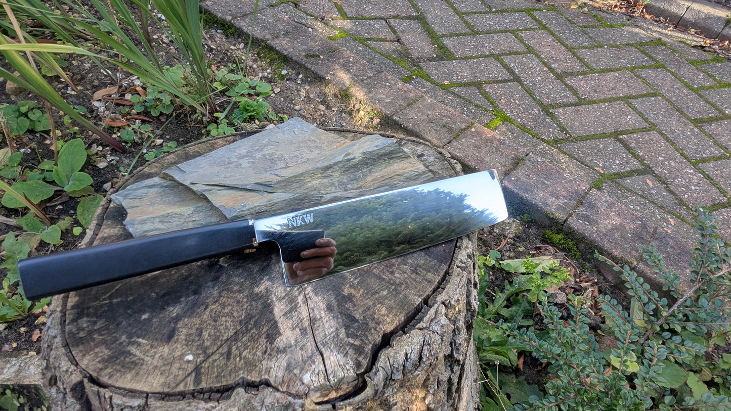 Handmade Swedish Stainless Steel Nakiri, Richlite Black Diamond Handle