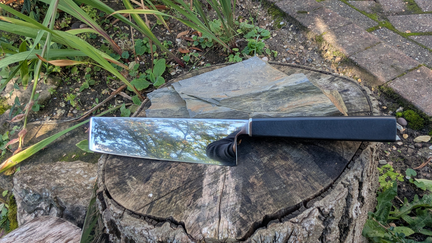 Handmade Swedish Stainless Steel Nakiri, Richlite Black Diamond Handle
