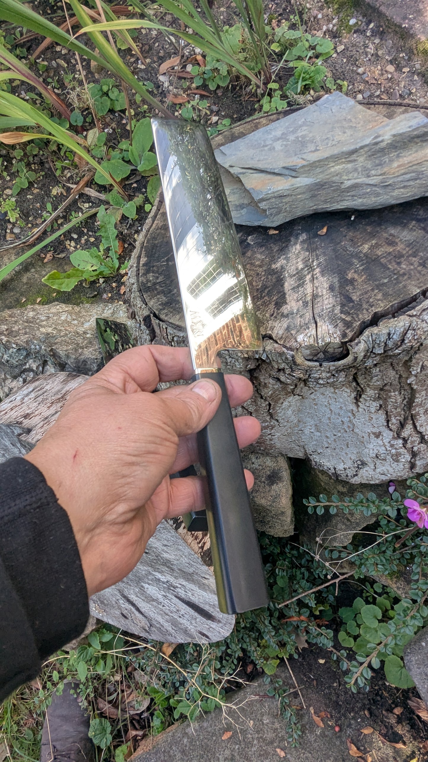 Handmade Swedish Stainless Steel Nakiri, Richlite Black Diamond Handle