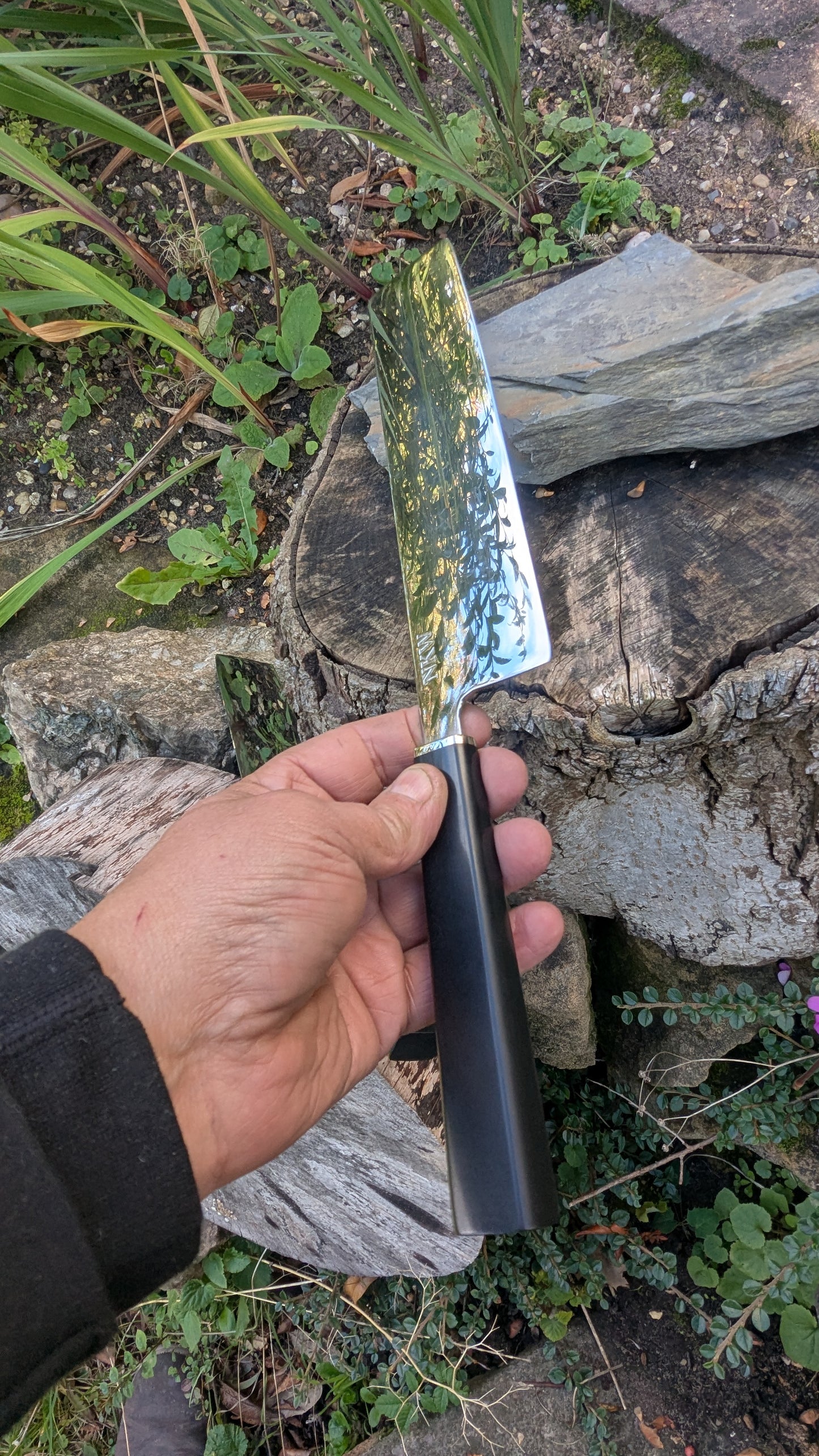 Handmade Swedish Stainless Steel Nakiri, Richlite Black Diamond Handle