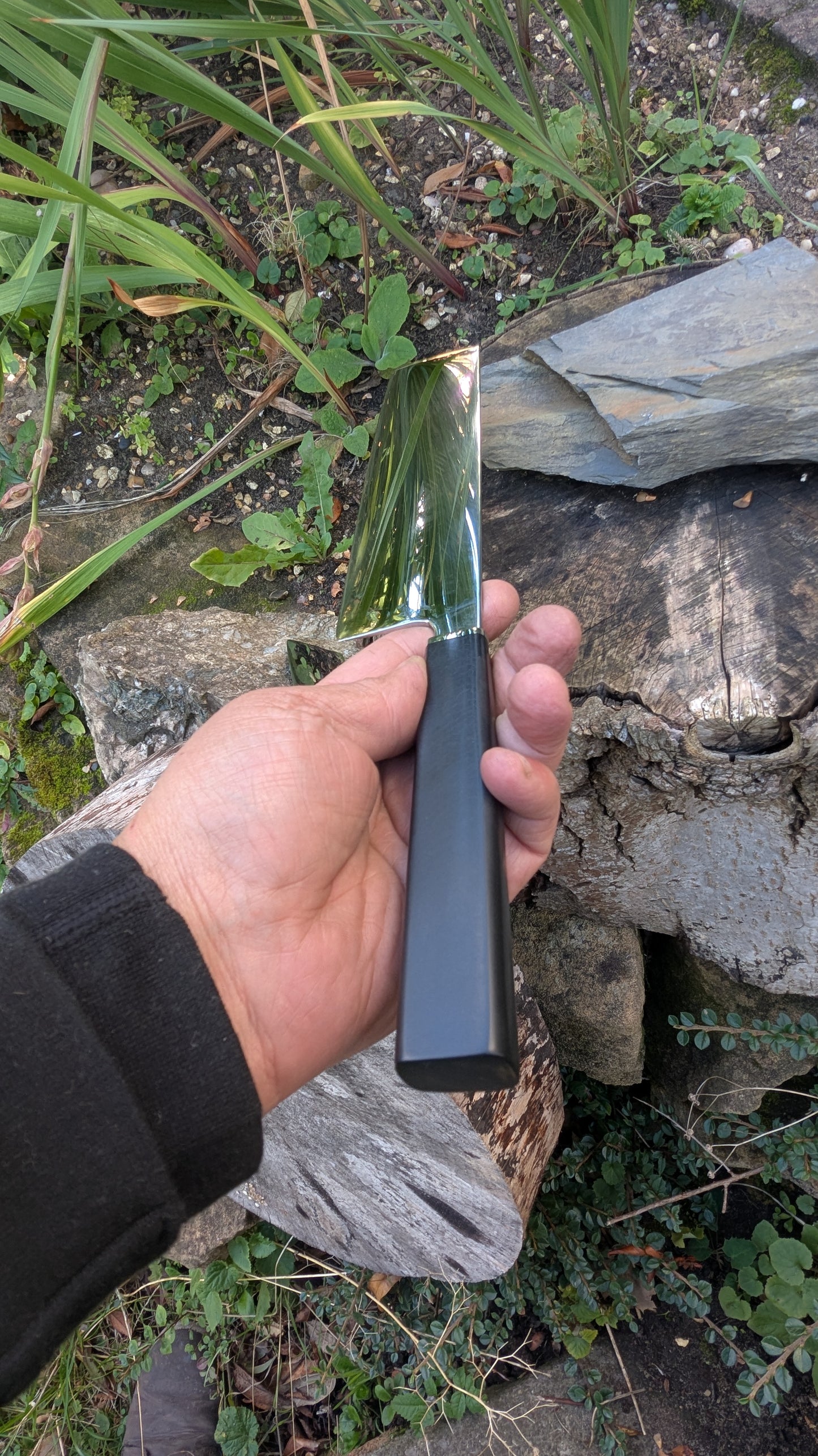 Handmade Swedish Stainless Steel Nakiri, Richlite Black Diamond Handle
