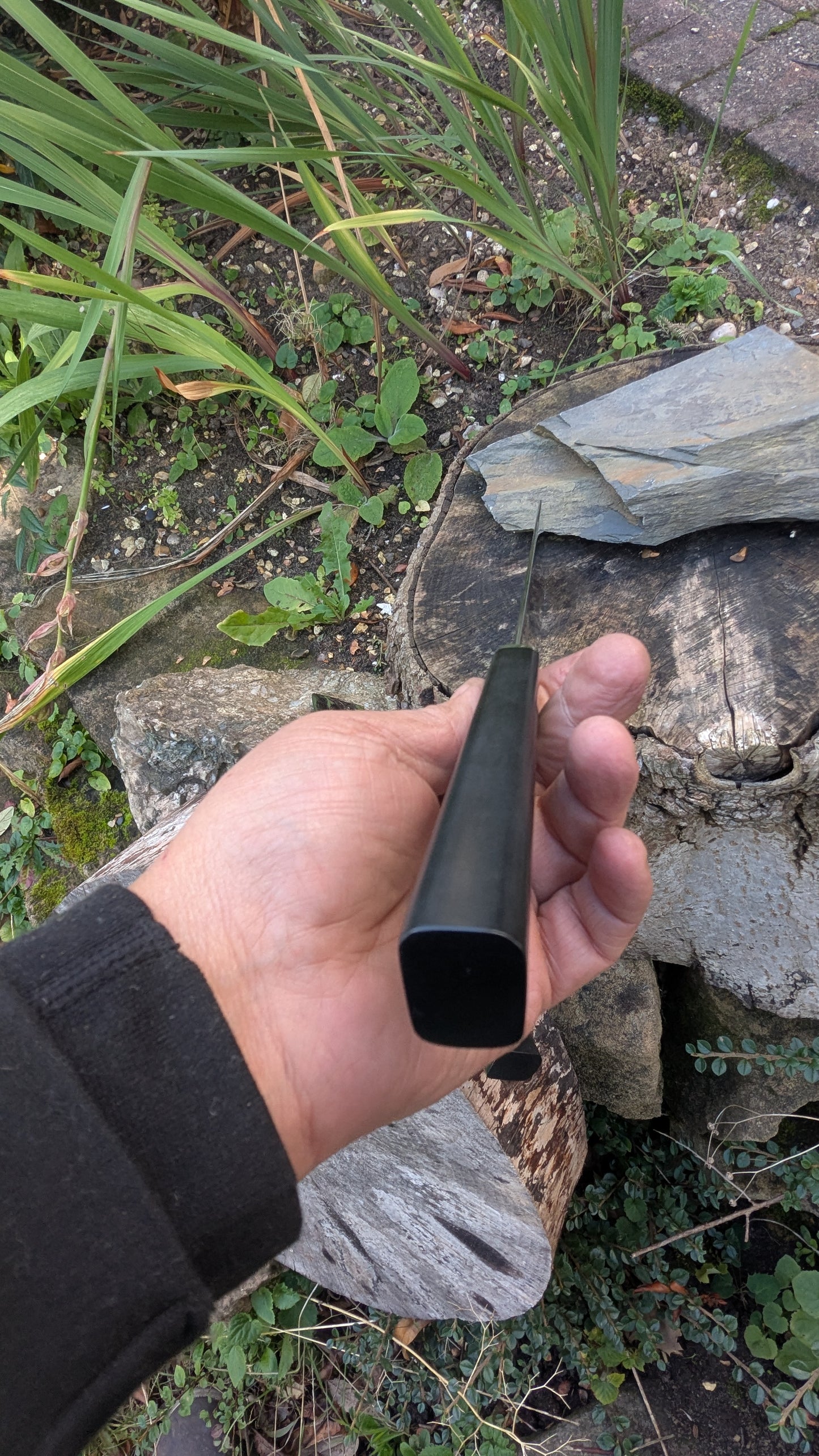 Handmade Swedish Stainless Steel Nakiri, Richlite Black Diamond Handle