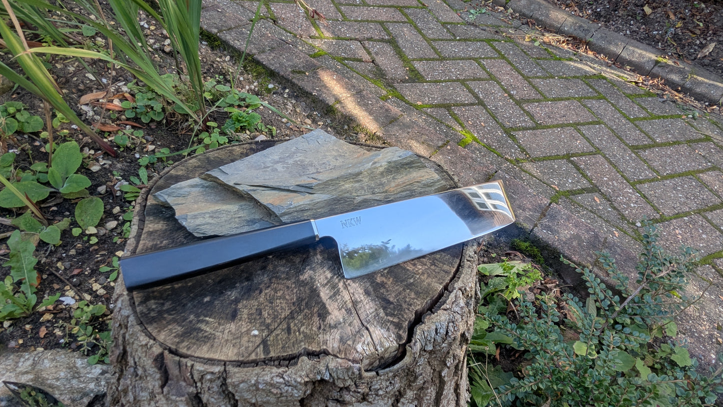 Handmade Swedish Stainless Steel Nakiri, Richlite Black Diamond Handle