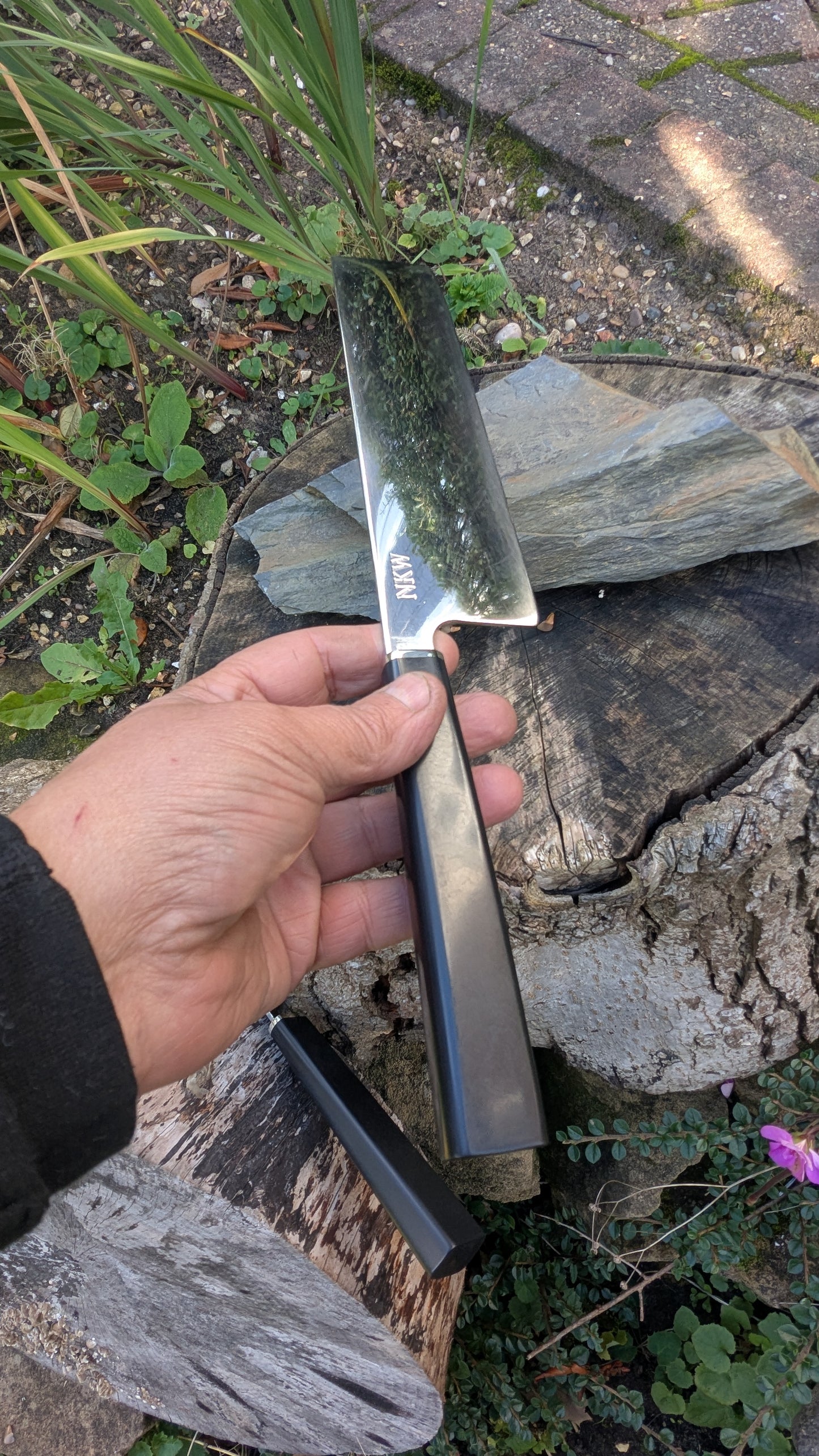 Handmade Swedish Stainless Steel Nakiri, Richlite Black Diamond Handle