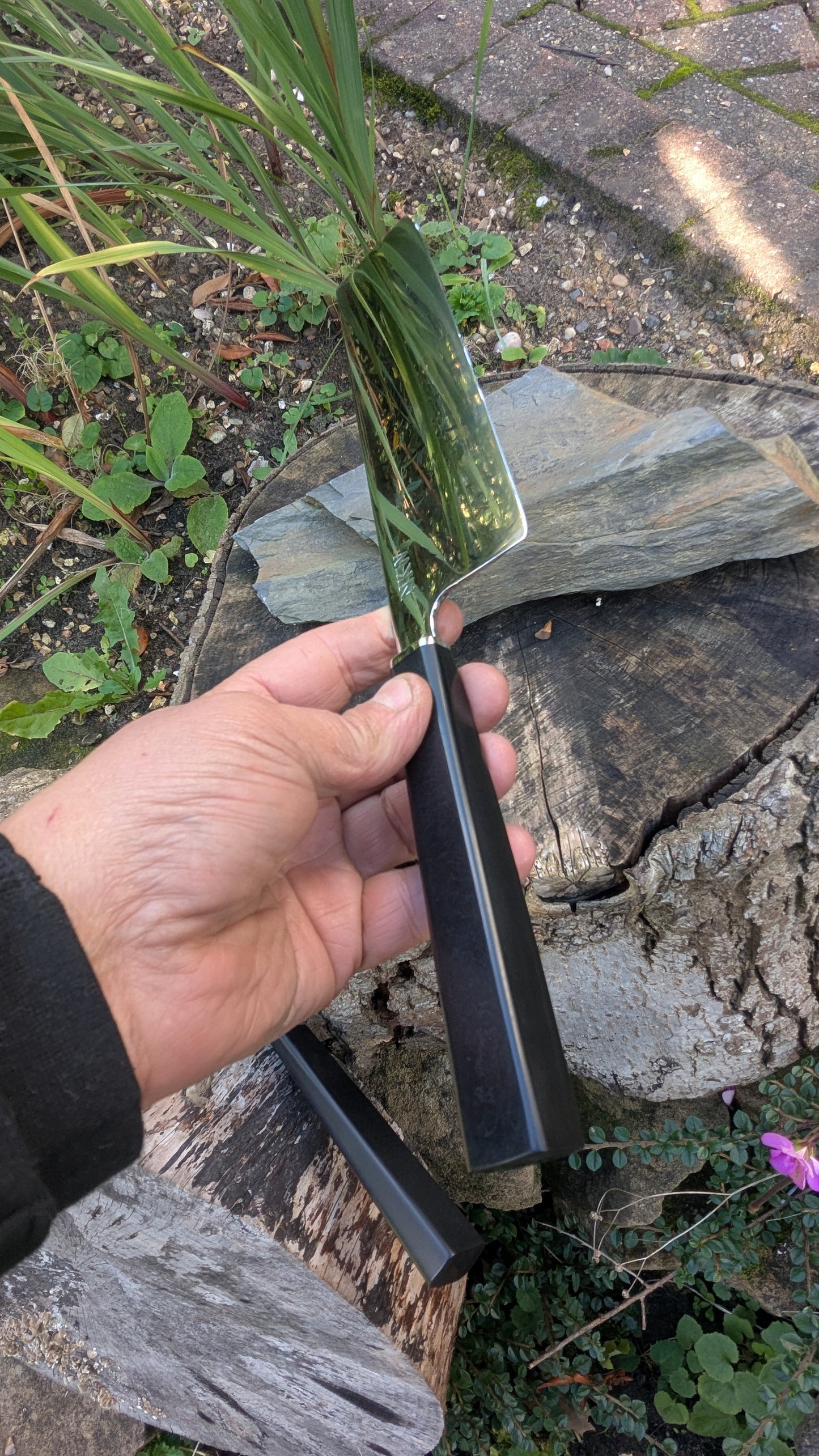 Handmade Swedish Stainless Steel Nakiri, Richlite Black Diamond Handle