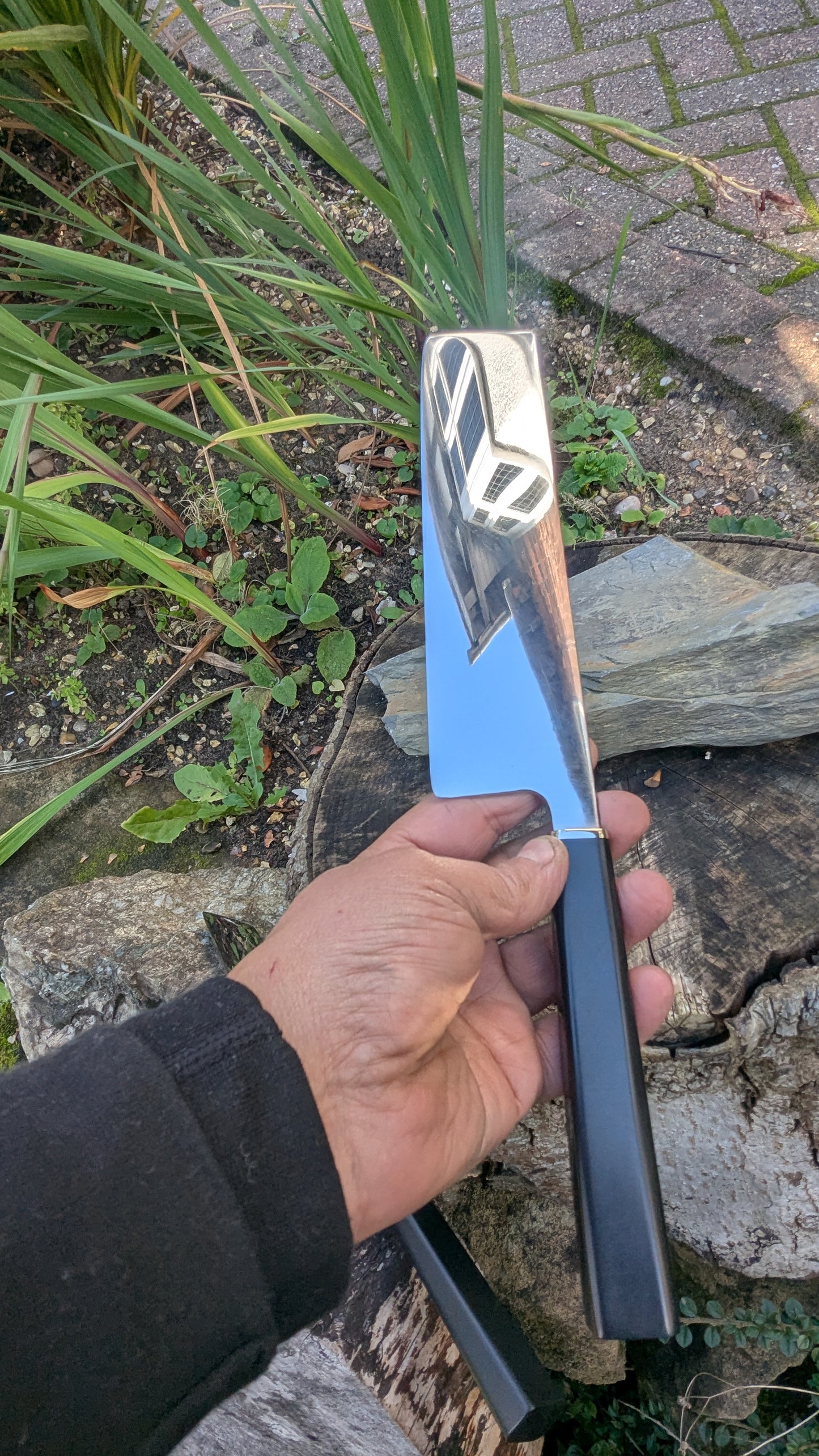 Handmade Swedish Stainless Steel Nakiri, Richlite Black Diamond Handle