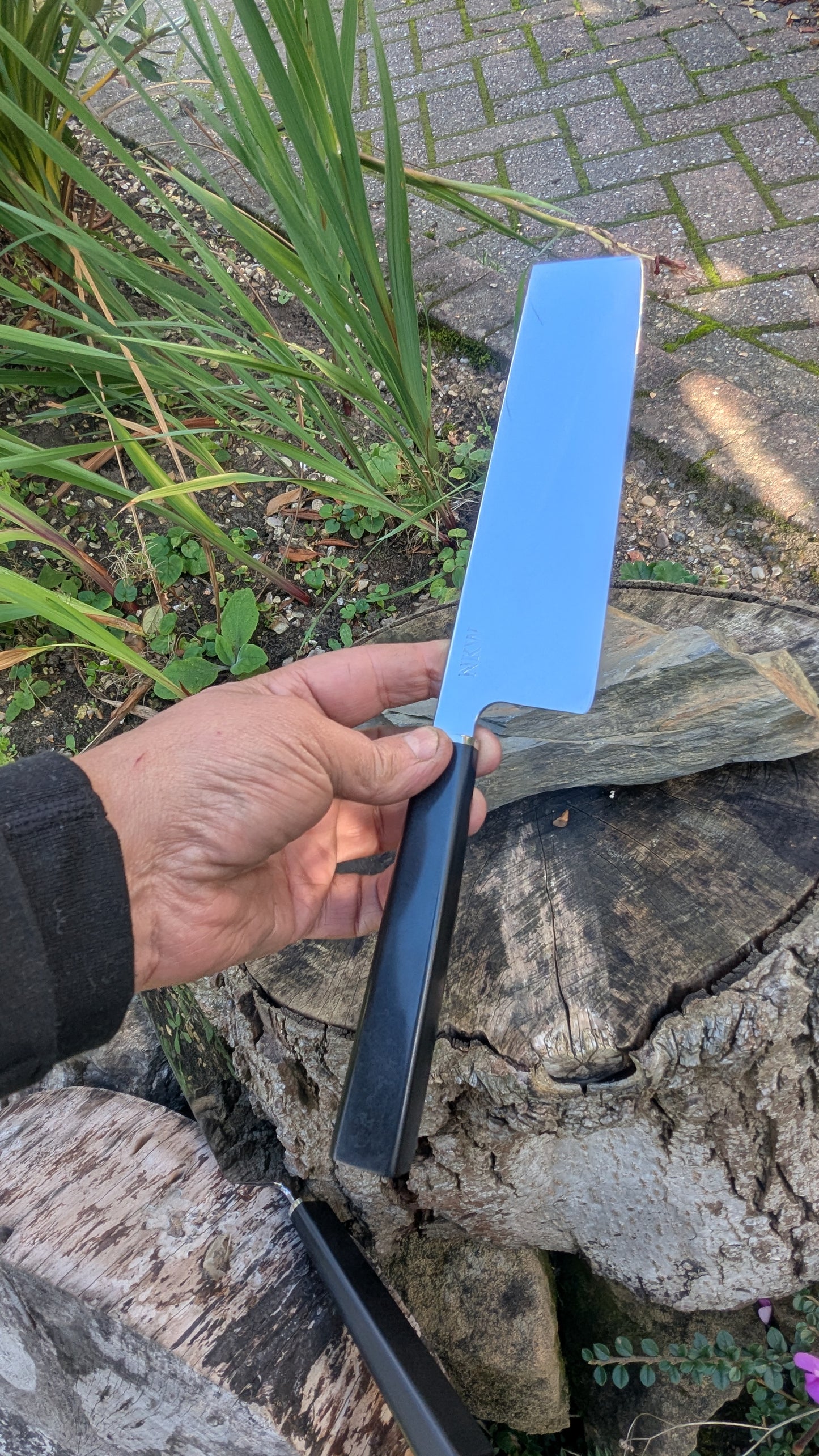 Handmade Swedish Stainless Steel Nakiri, Richlite Black Diamond Handle