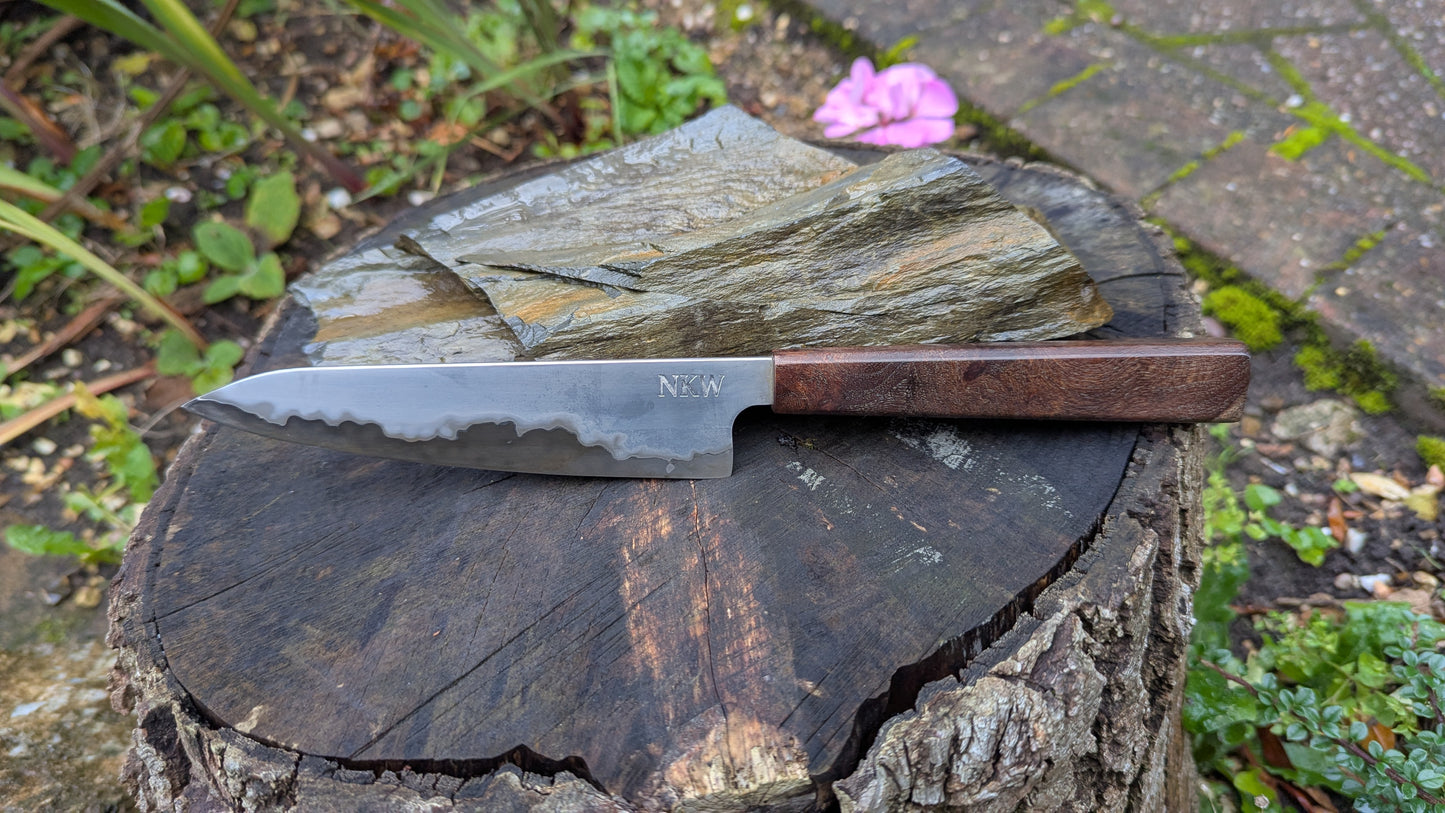 Hand made 6" Takefu super blue stainless clad San Mai. Wood burl handle