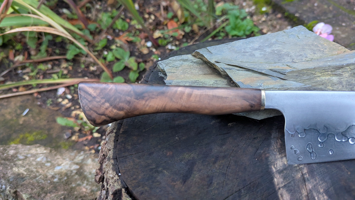 Hand made 8" Takefu Super Blue Stainless Clad San Mai. Walnut Handle