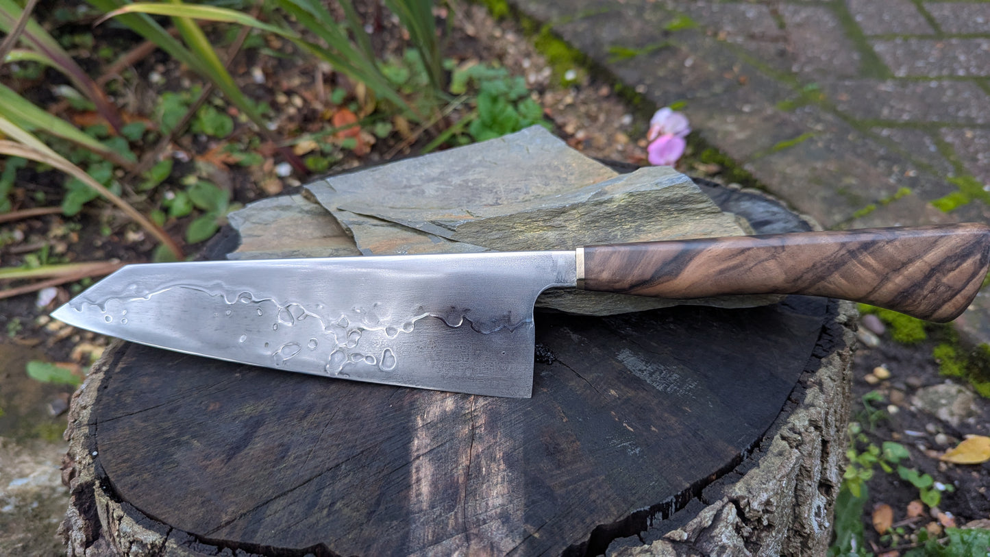 Hand made 8" Takefu Super Blue Stainless Clad San Mai. Walnut Handle