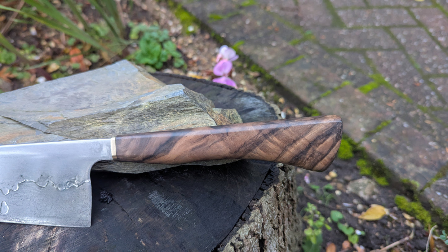 Hand made 8" Takefu Super Blue Stainless Clad San Mai. Walnut Handle