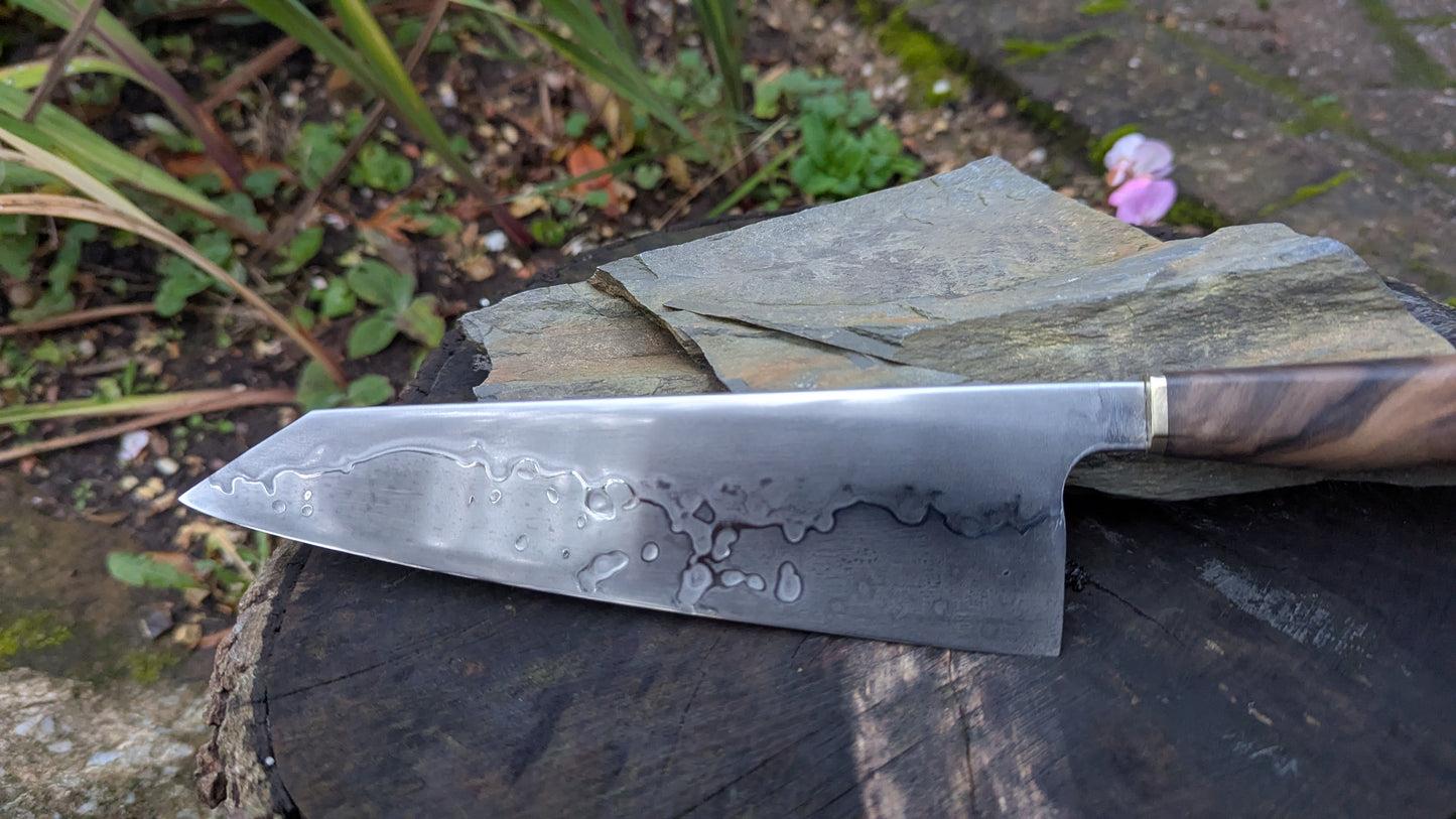 Hand made 8" Takefu Super Blue Stainless Clad San Mai. Walnut Handle