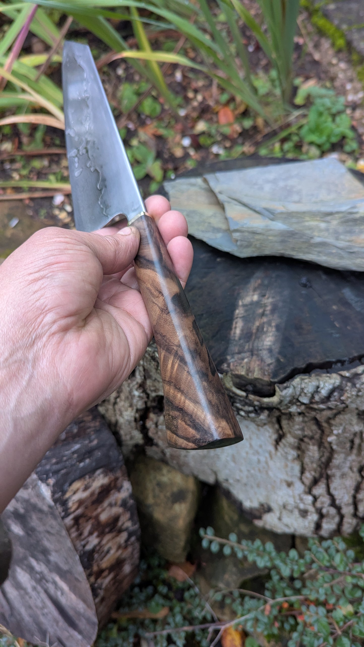 Hand made 8" Takefu Super Blue Stainless Clad San Mai. Walnut Handle
