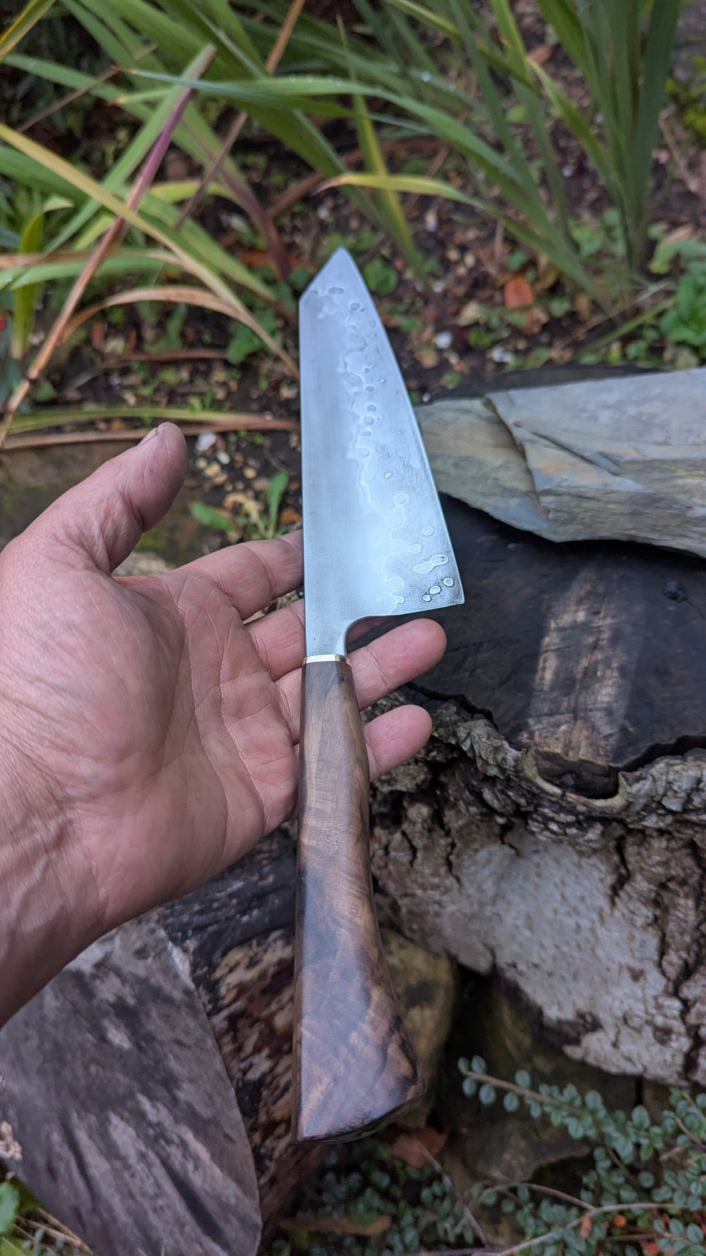 Hand made 8" Takefu Super Blue Stainless Clad San Mai. Walnut Handle