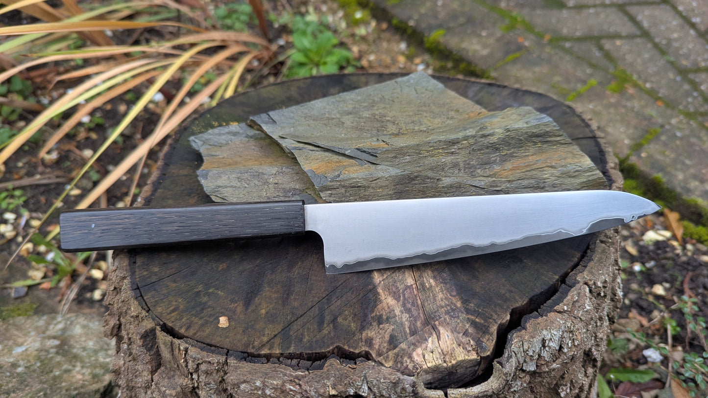 Hand Made 7" Takefu Super Blue Stainless Clad San Mai. 5600 years old Bog Oak handle