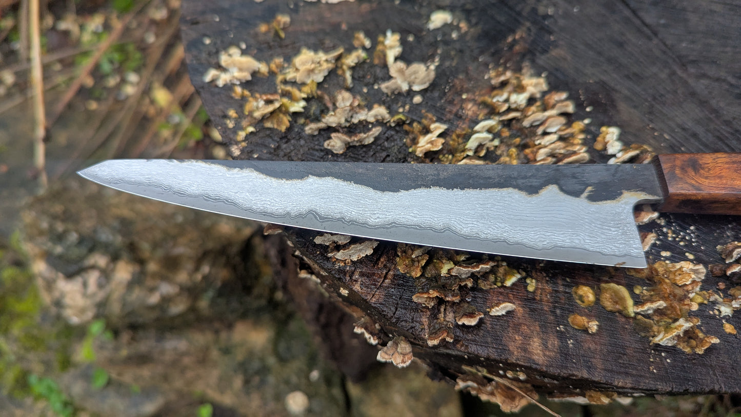 Kiritsuke 180mm Takefu VG10 Suminagashi knife. Desert Ironwood Handle