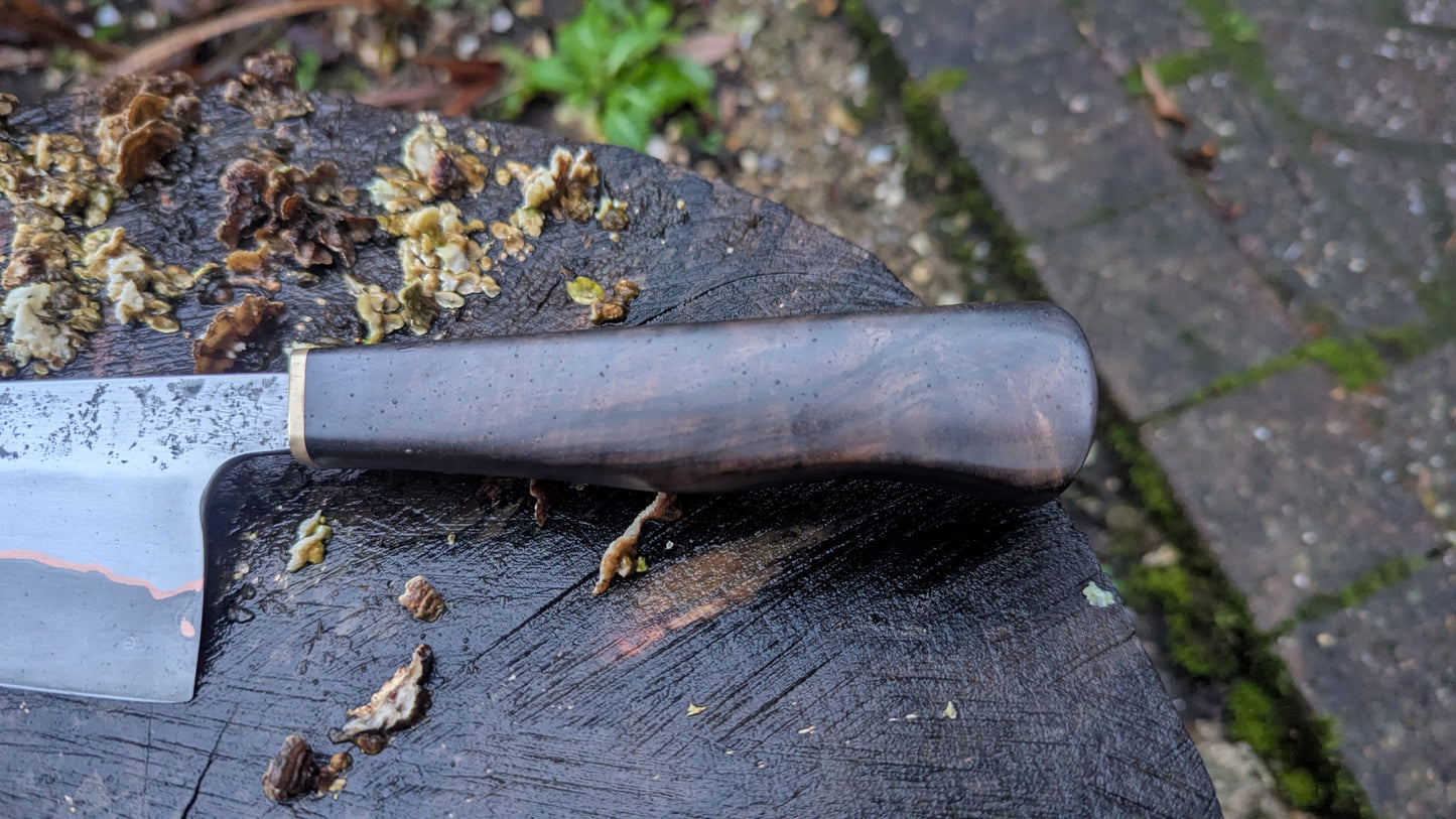 Hand Made 8" Takefu Cu-Mai : DPS V-Toku2 Core Stainless Steel Clad San Mai. Turkish Walnut handle