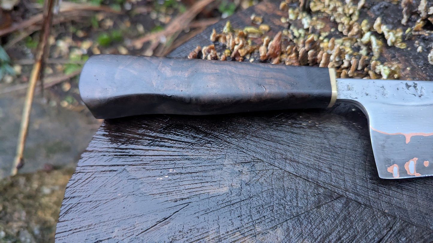 Hand Made 8" Takefu Cu-Mai : DPS V-Toku2 Core Stainless Steel Clad San Mai. Turkish Walnut handle