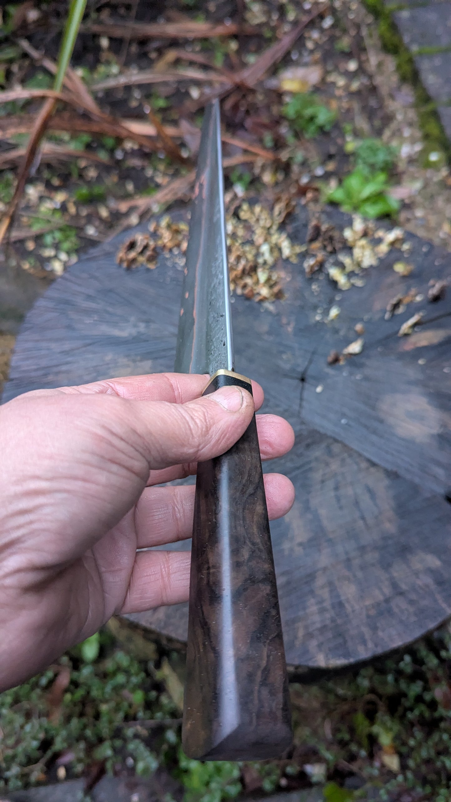 Hand Made 8" Takefu Cu-Mai : DPS V-Toku2 Core Stainless Steel Clad San Mai. Turkish Walnut handle