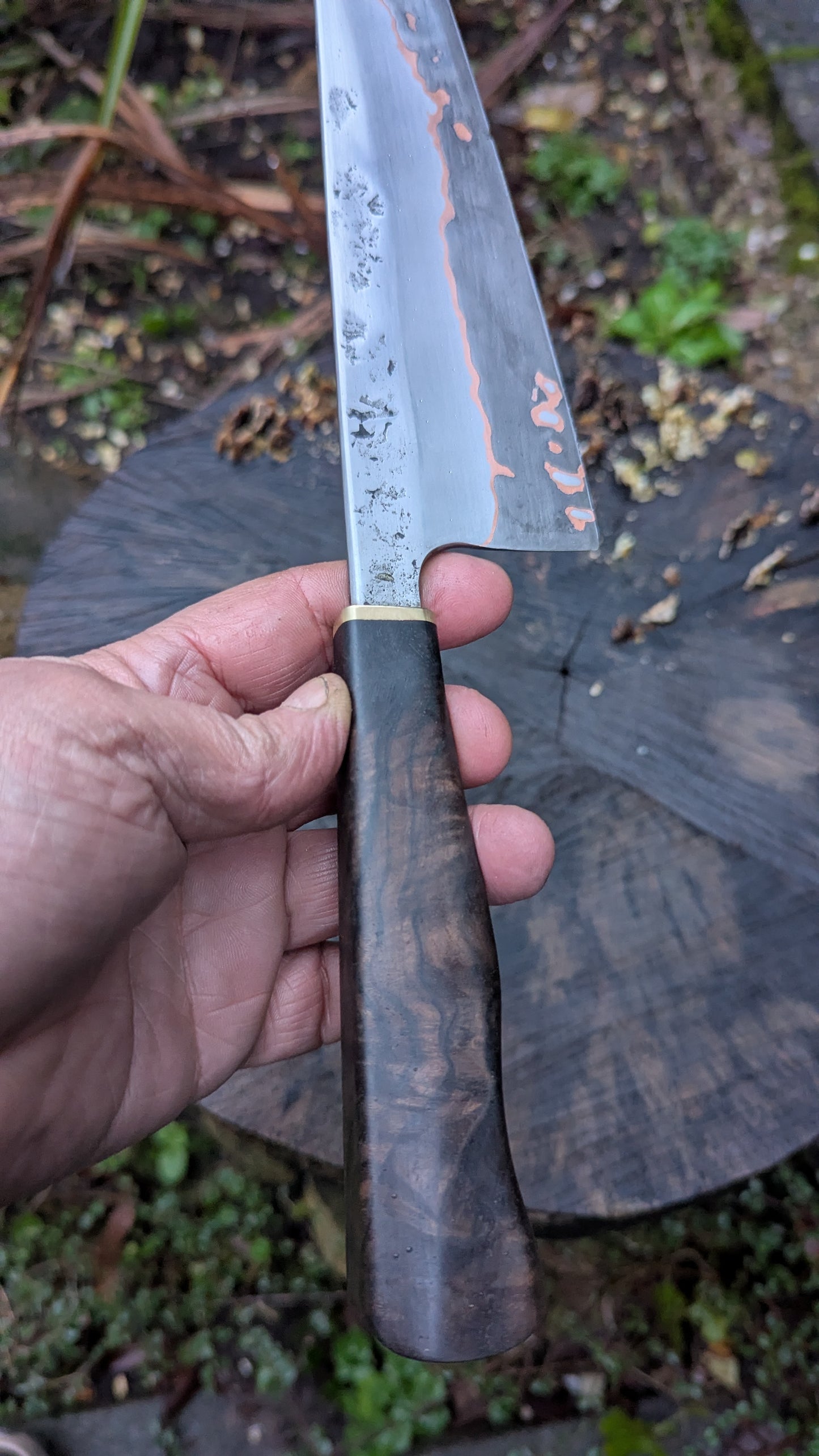 Hand Made 8" Takefu Cu-Mai : DPS V-Toku2 Core Stainless Steel Clad San Mai. Turkish Walnut handle