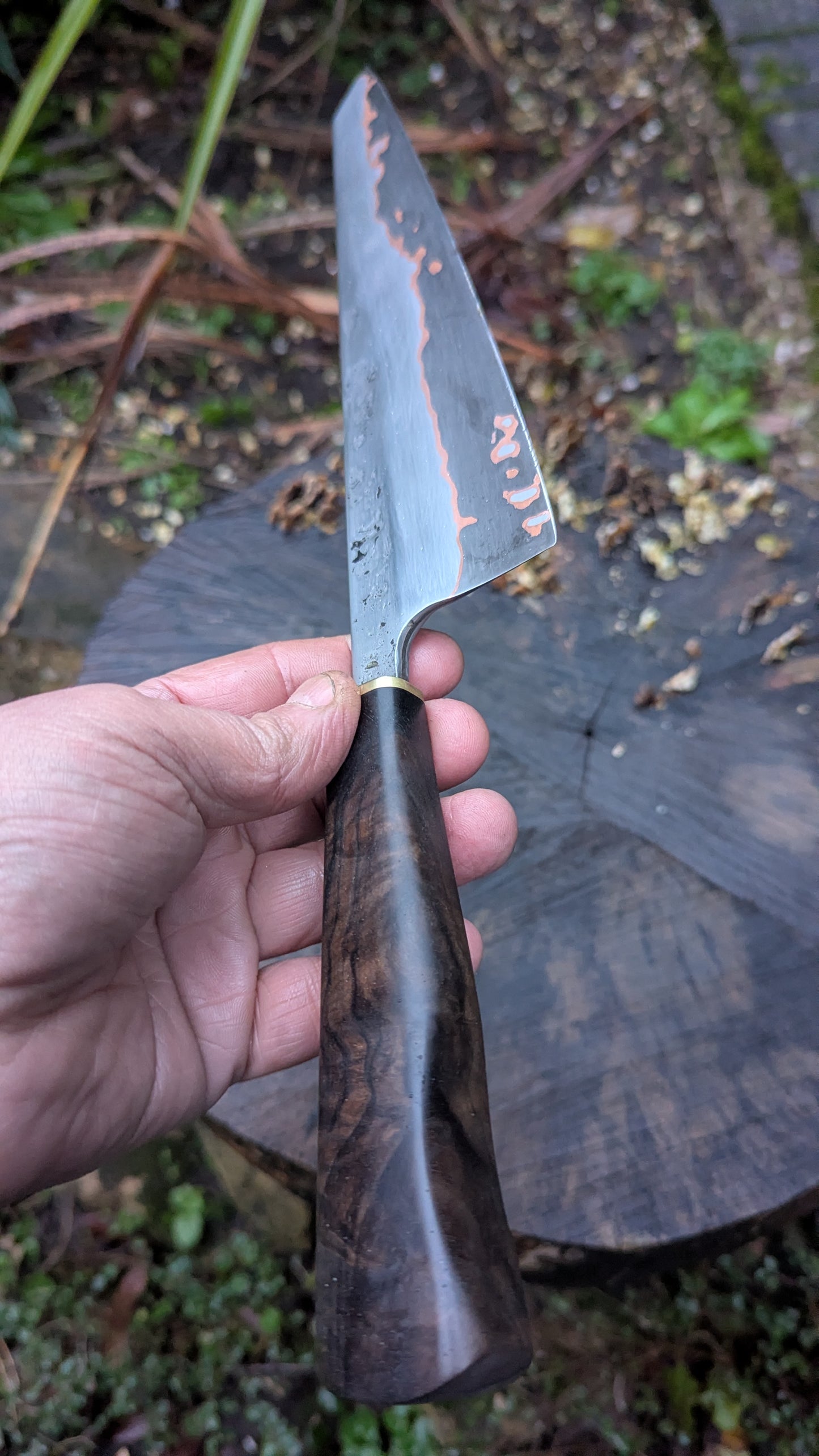 Hand Made 8" Takefu Cu-Mai : DPS V-Toku2 Core Stainless Steel Clad San Mai. Turkish Walnut handle