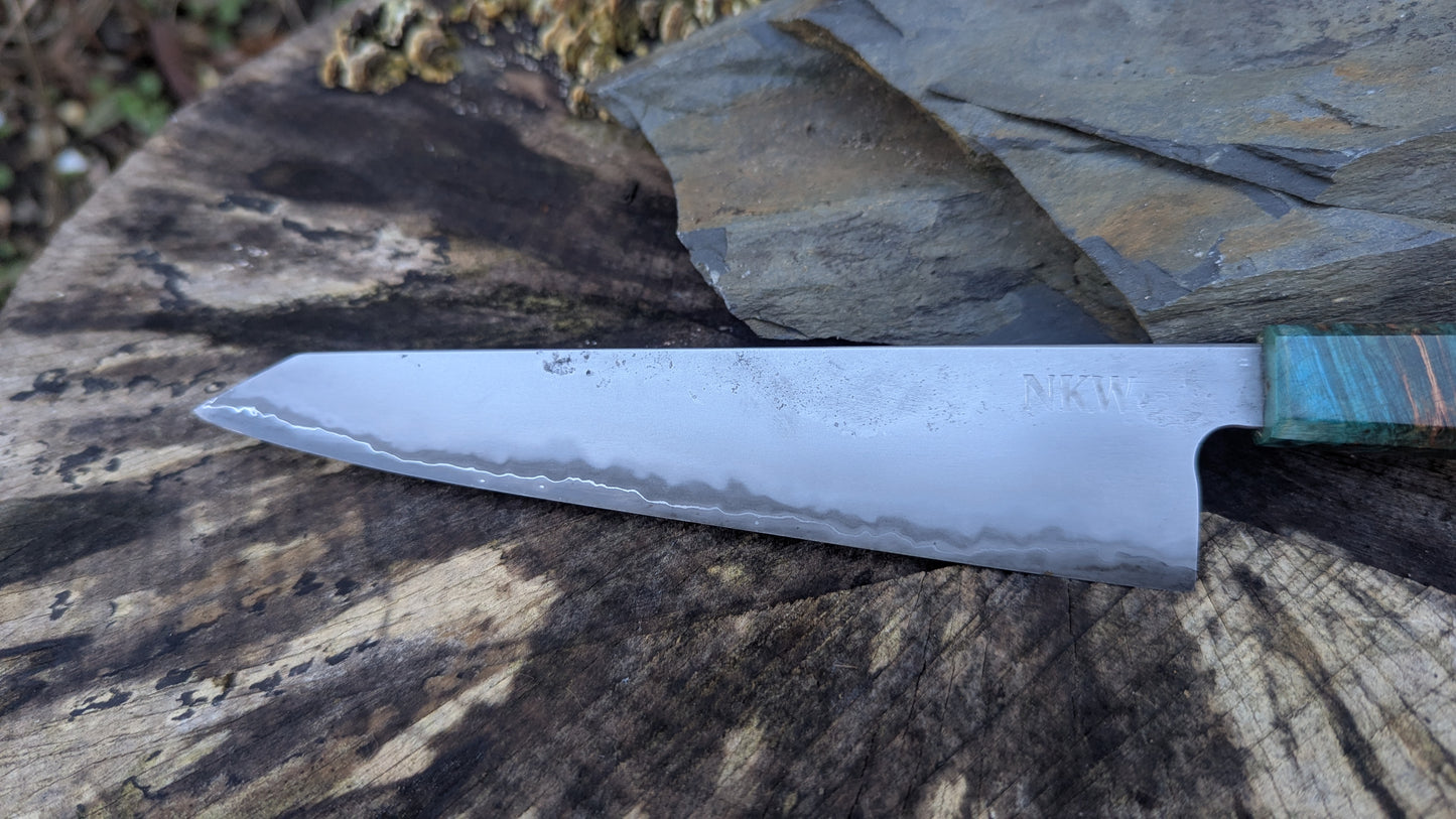 Kiritsuke 175mm. Takefu Super Blue Stainless Clad San Mai. Field Maple Burl Handle