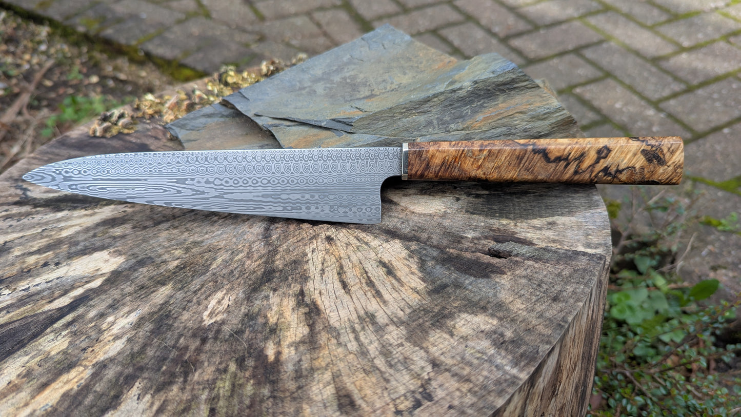 Gyuto 195mm Stainless Damascus - Damasteel® DS93X - Munin . Amboyna Burl handle