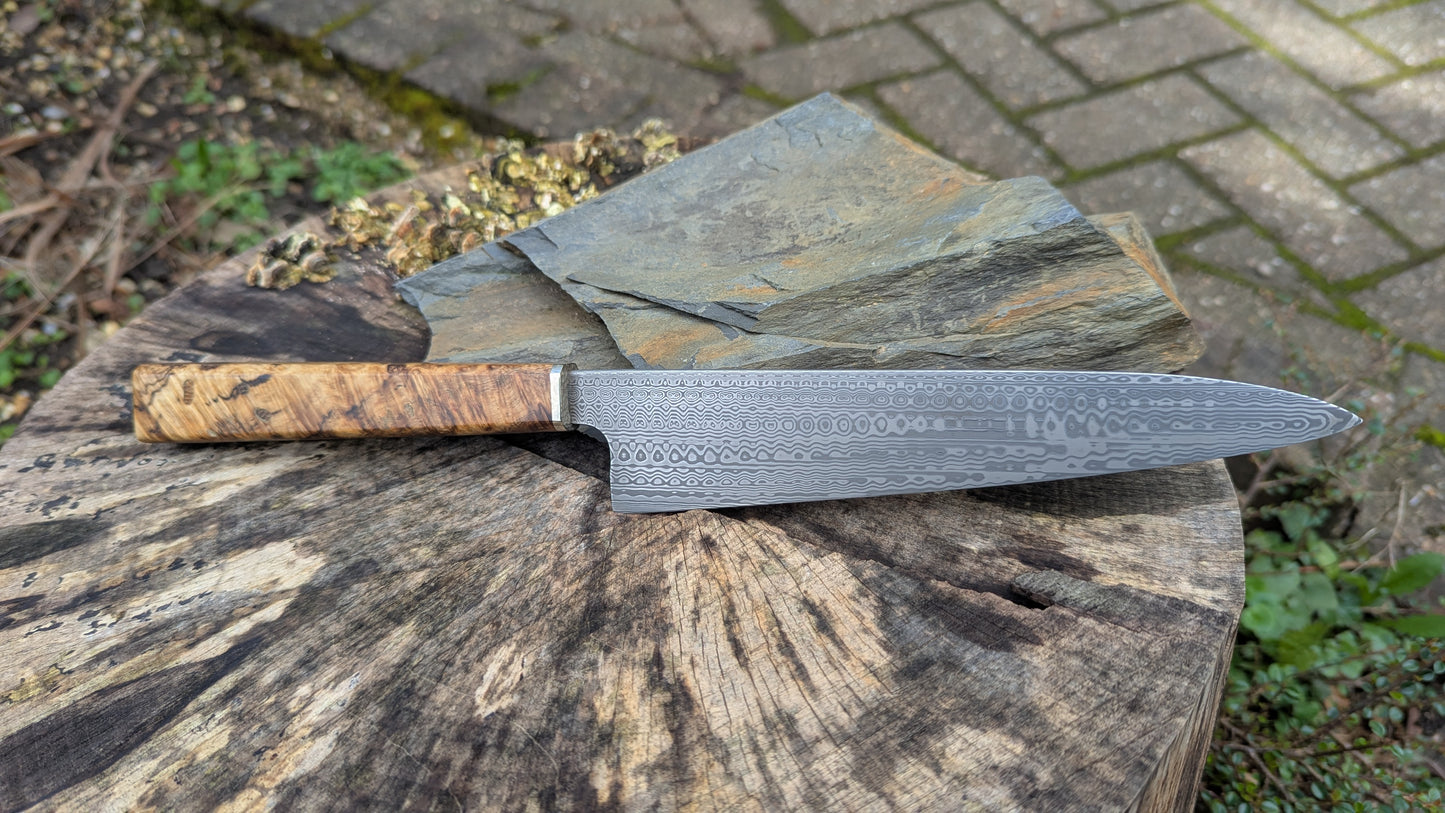 Gyuto 195mm Stainless Damascus - Damasteel® DS93X - Munin . Amboyna Burl handle