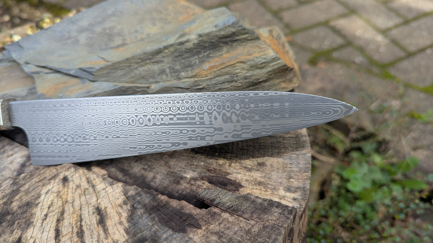 Gyuto 195mm Stainless Damascus - Damasteel® DS93X - Munin . Amboyna Burl handle