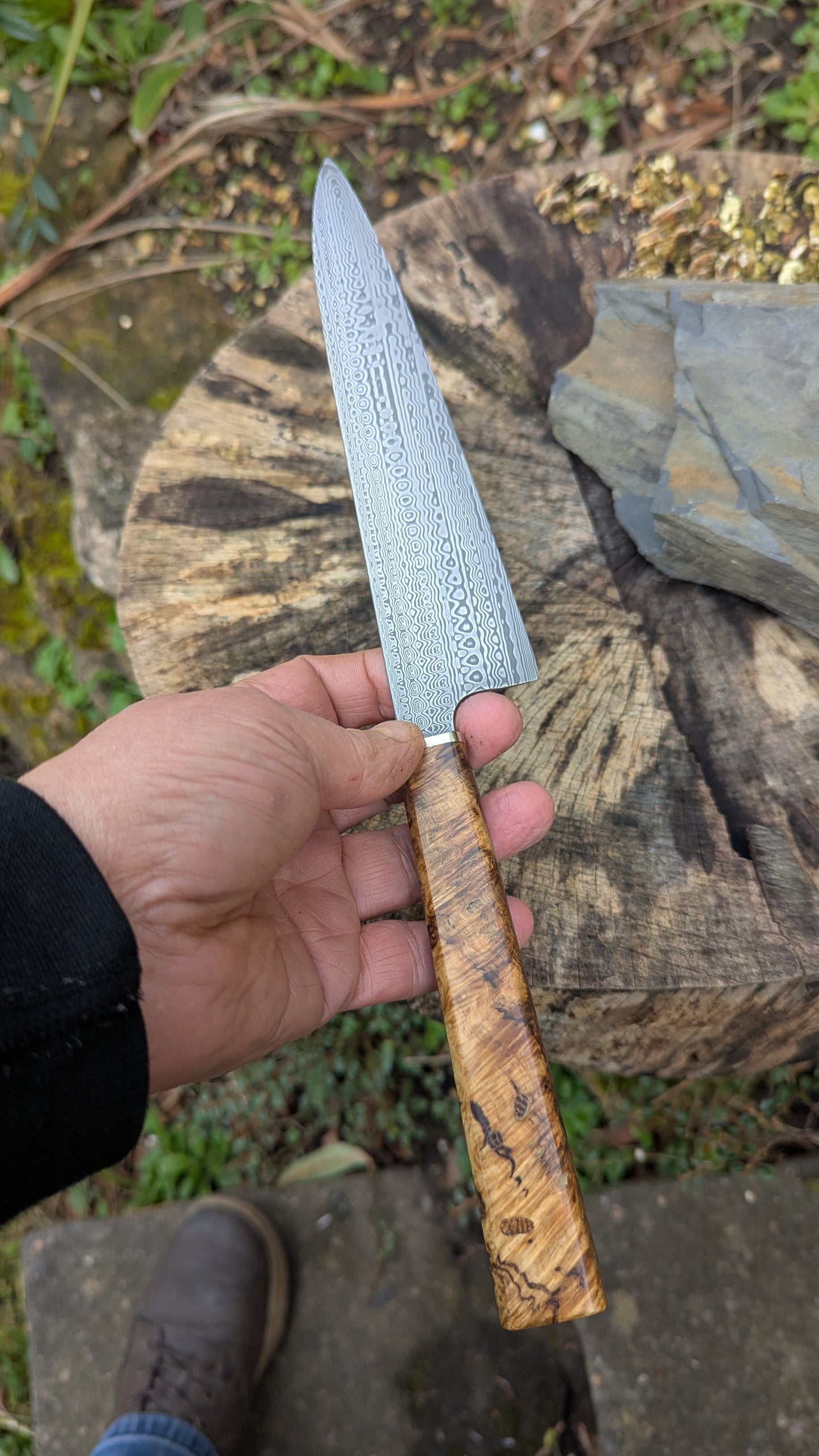 Gyuto 195mm Stainless Damascus - Damasteel® DS93X - Munin . Amboyna Burl handle