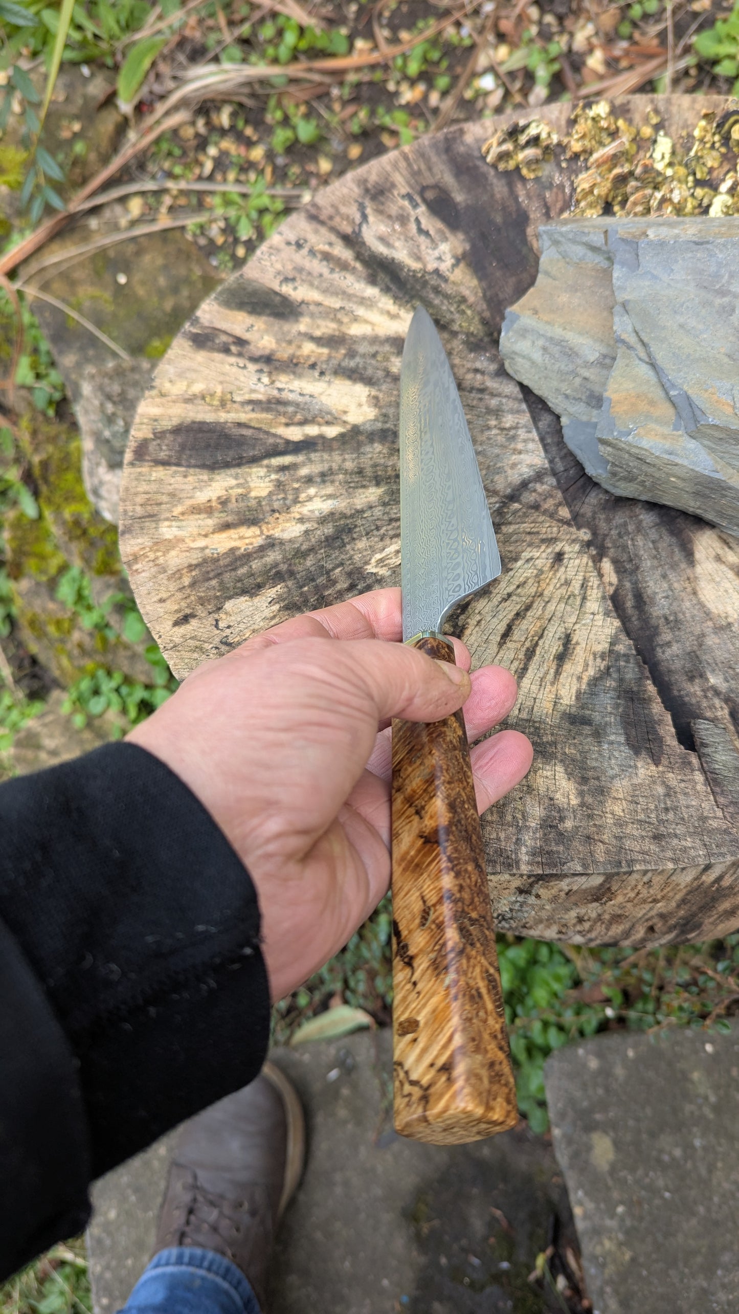 Gyuto 195mm Stainless Damascus - Damasteel® DS93X - Munin . Amboyna Burl handle