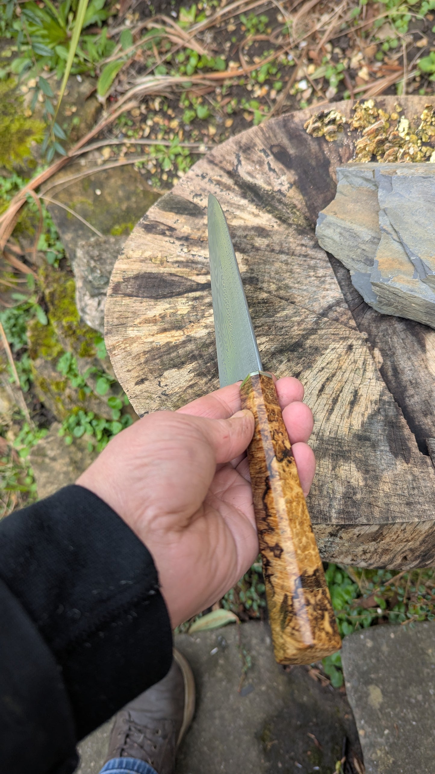 Gyuto 195mm Stainless Damascus - Damasteel® DS93X - Munin . Amboyna Burl handle