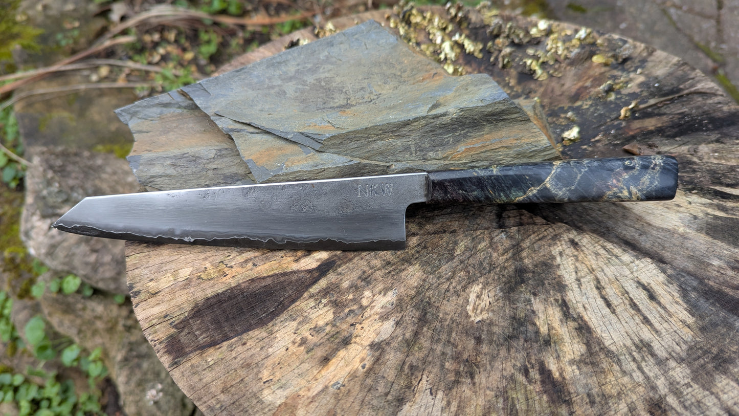 Kiritsuke 170mm. Takefu Super Blue Stainless Clad San Mai. Box Elder handleHandle