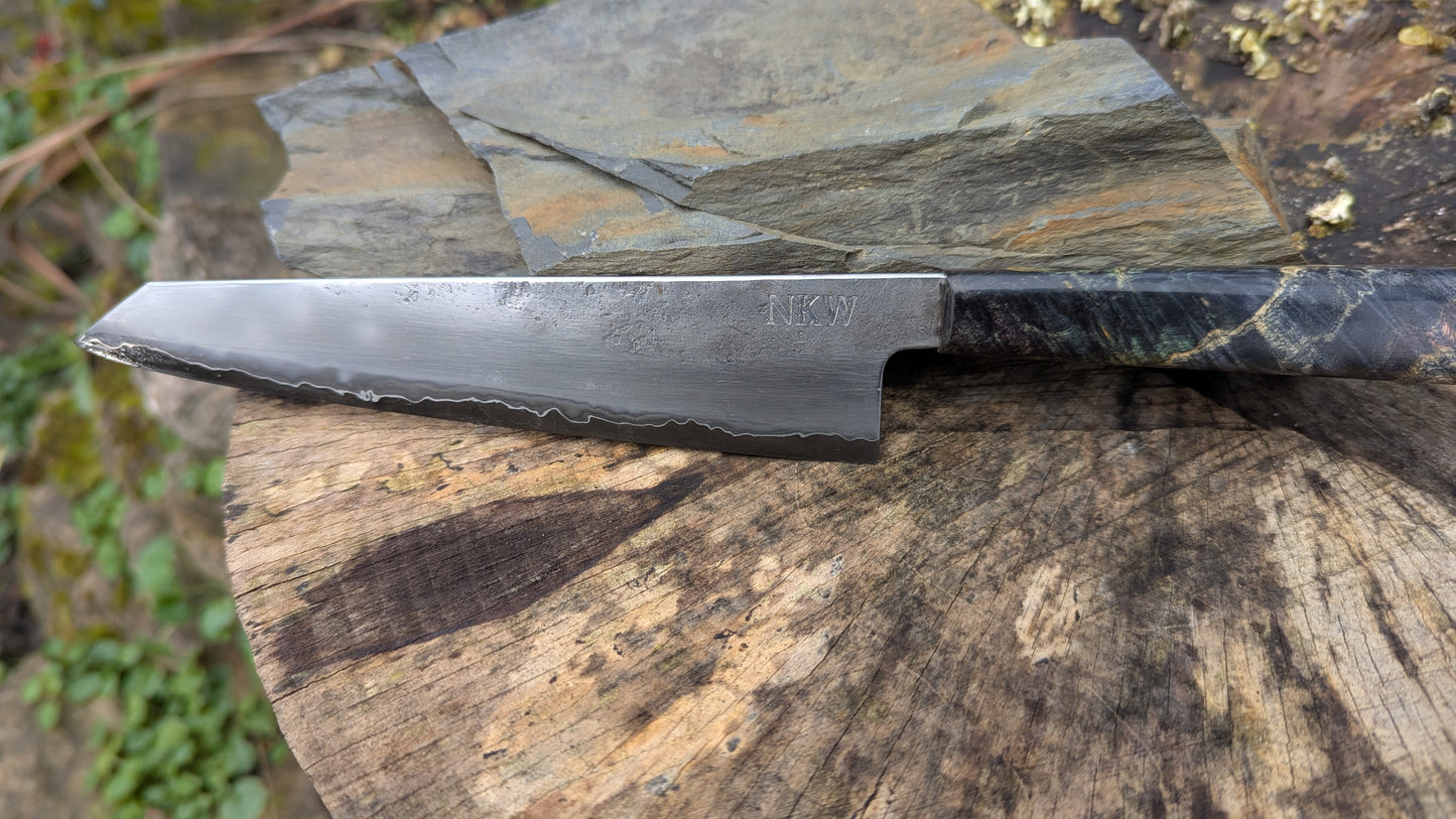 Kiritsuke 170mm. Takefu Super Blue Stainless Clad San Mai. Box Elder handleHandle