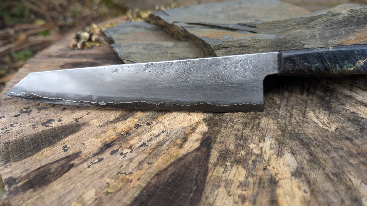 Kiritsuke 170mm. Takefu Super Blue Stainless Clad San Mai. Box Elder handleHandle