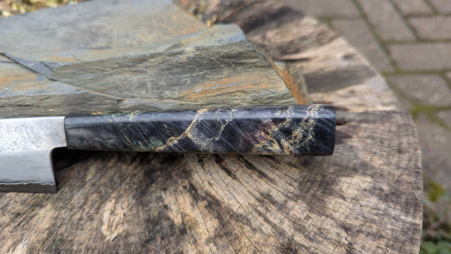 Kiritsuke 170mm. Takefu Super Blue Stainless Clad San Mai. Box Elder handleHandle