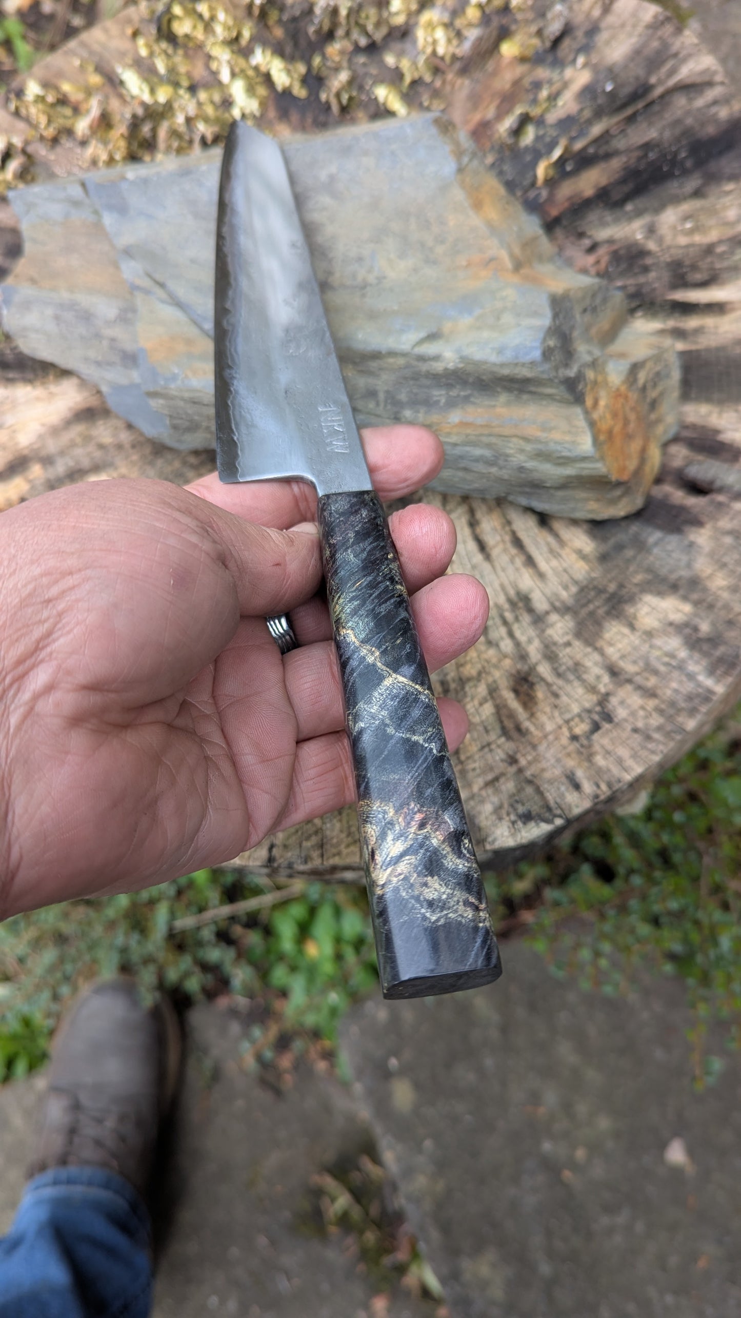 Kiritsuke 170mm. Takefu Super Blue Stainless Clad San Mai. Box Elder handleHandle