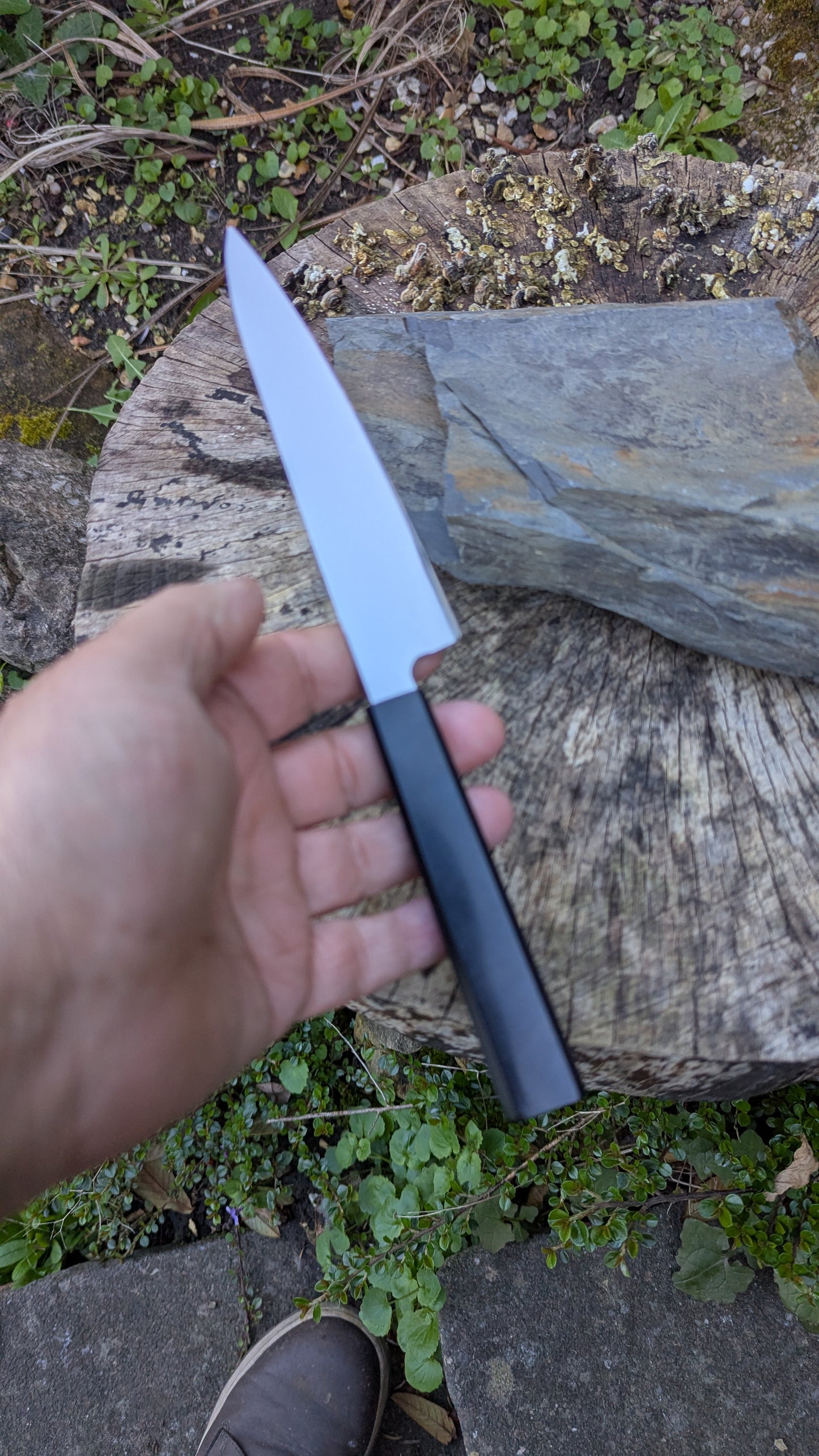 Hand made 145mm Alleima® 10C28Mo2 stainless steel Petty knife. Richlite Black Diamond Handle