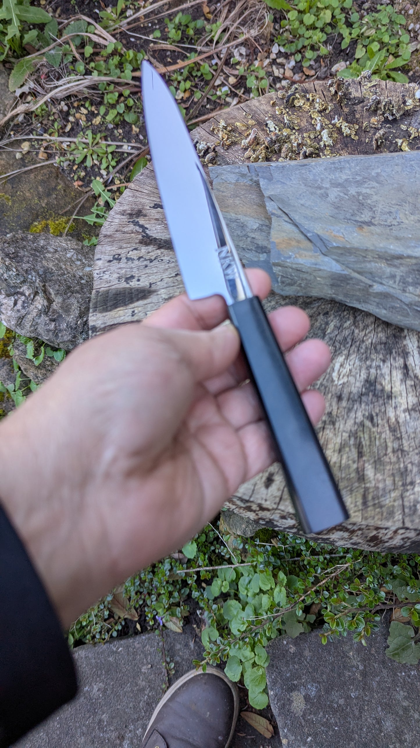 Hand made 145mm Alleima® 10C28Mo2 stainless steel Petty knife. Richlite Black Diamond Handle