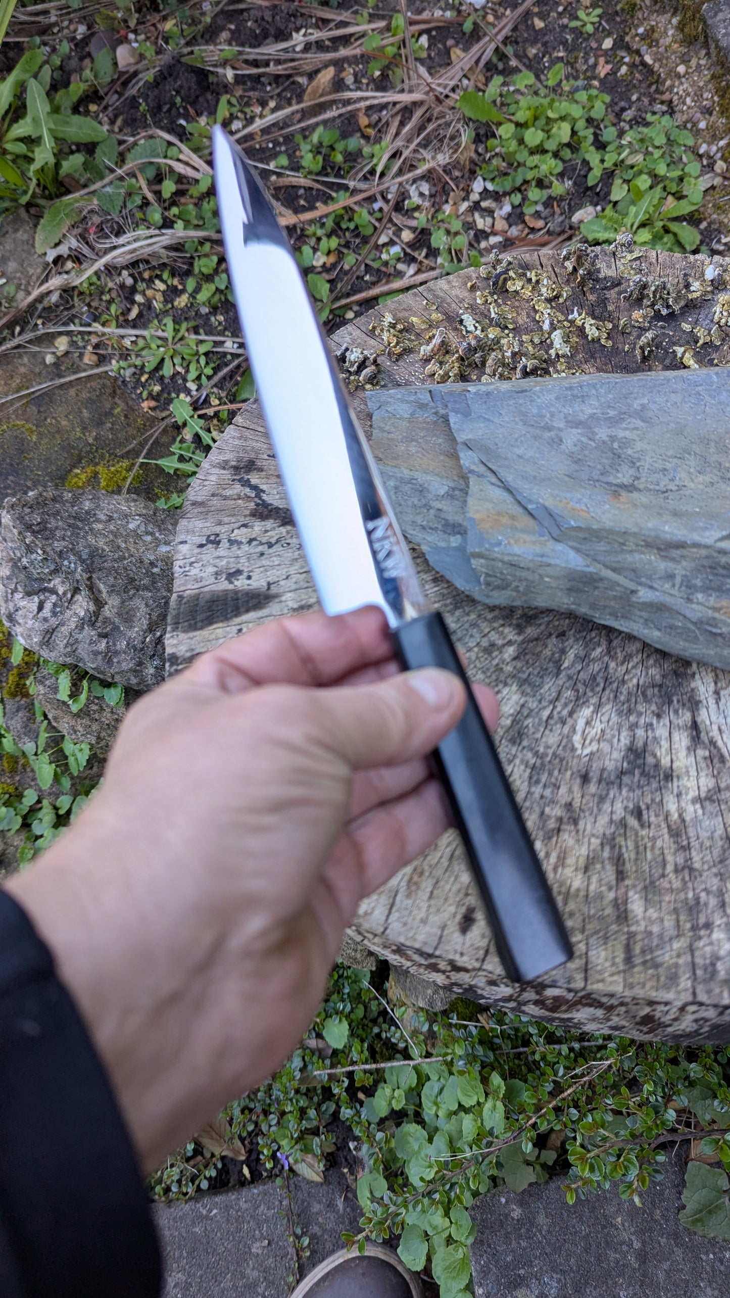 Hand made 145mm Alleima® 10C28Mo2 stainless steel Petty knife. Richlite Black Diamond Handle