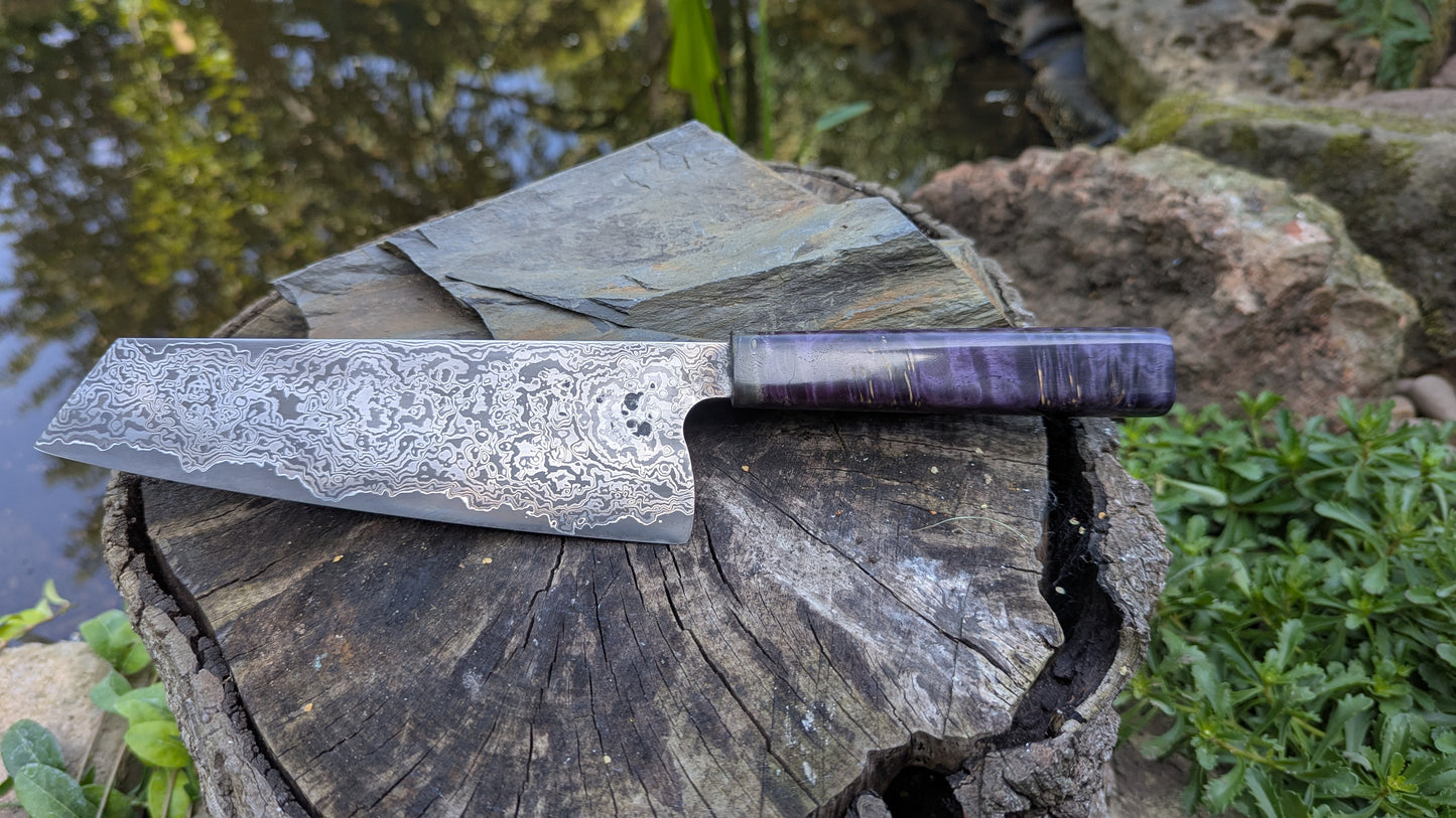 Bunka 190mm ApexUltra-Nickel-Damascus, Amboyna Burl