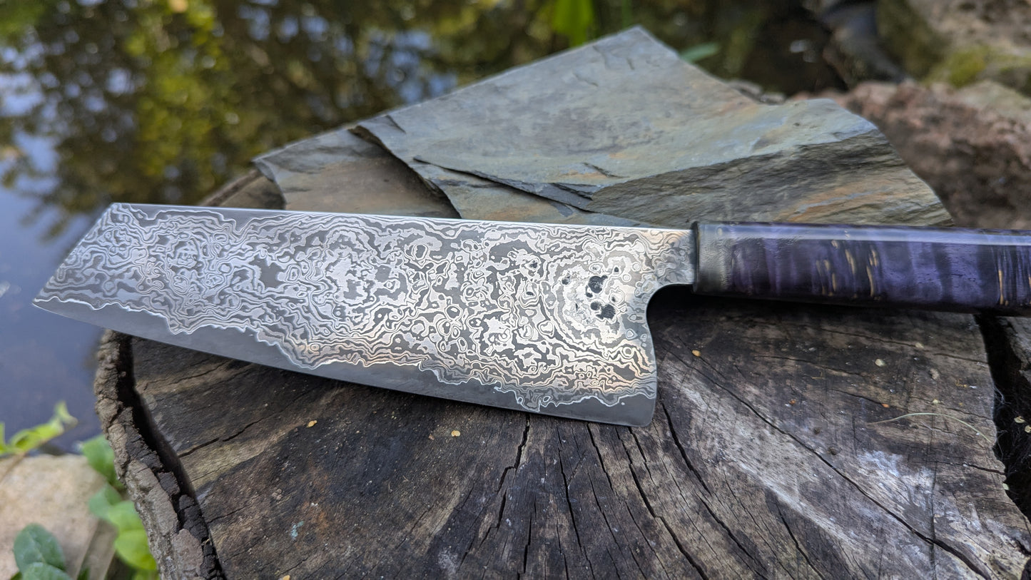 Bunka 190mm ApexUltra-Nickel-Damascus, Amboyna Burl