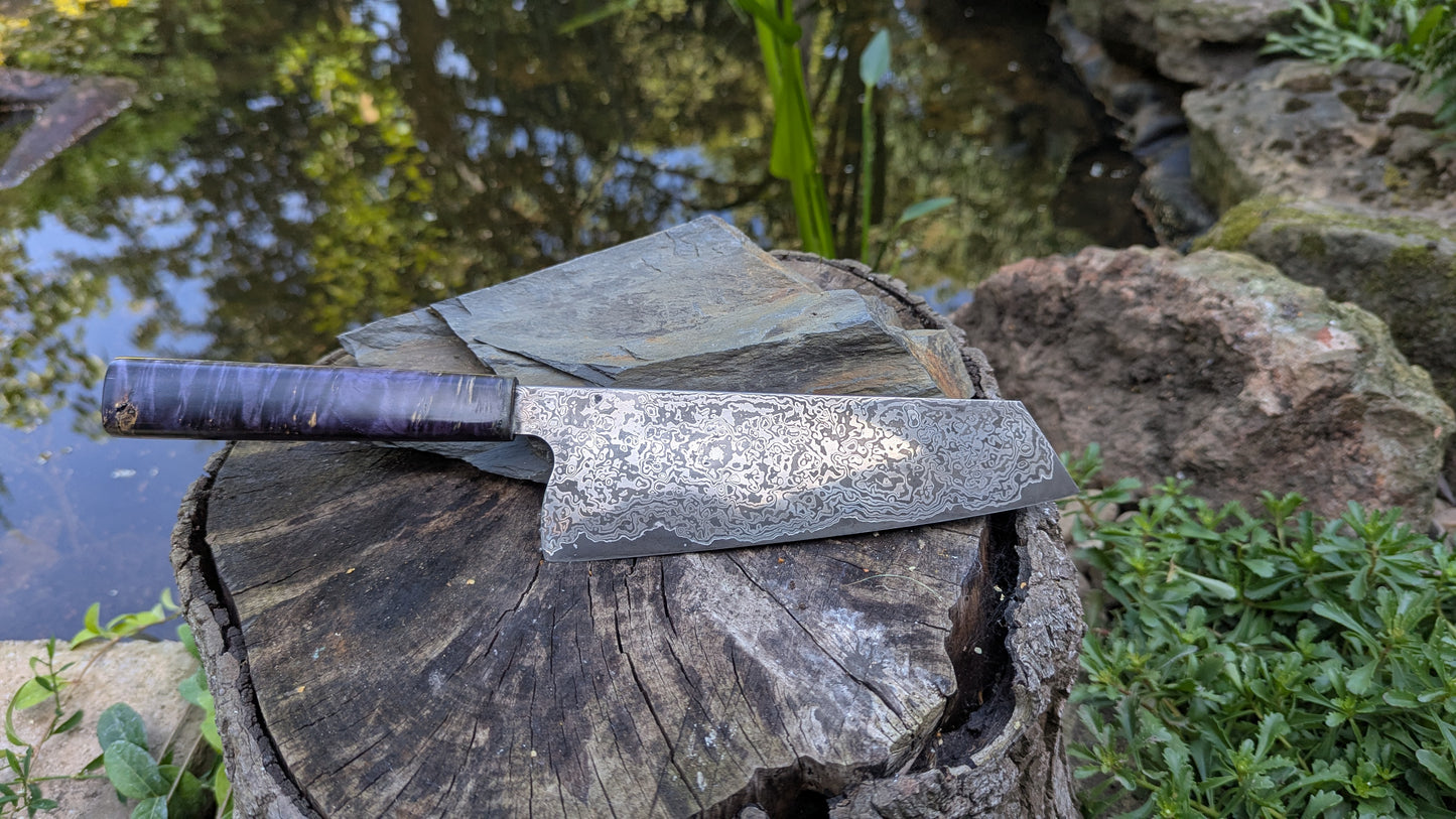 Bunka 190mm ApexUltra-Nickel-Damascus, Amboyna Burl