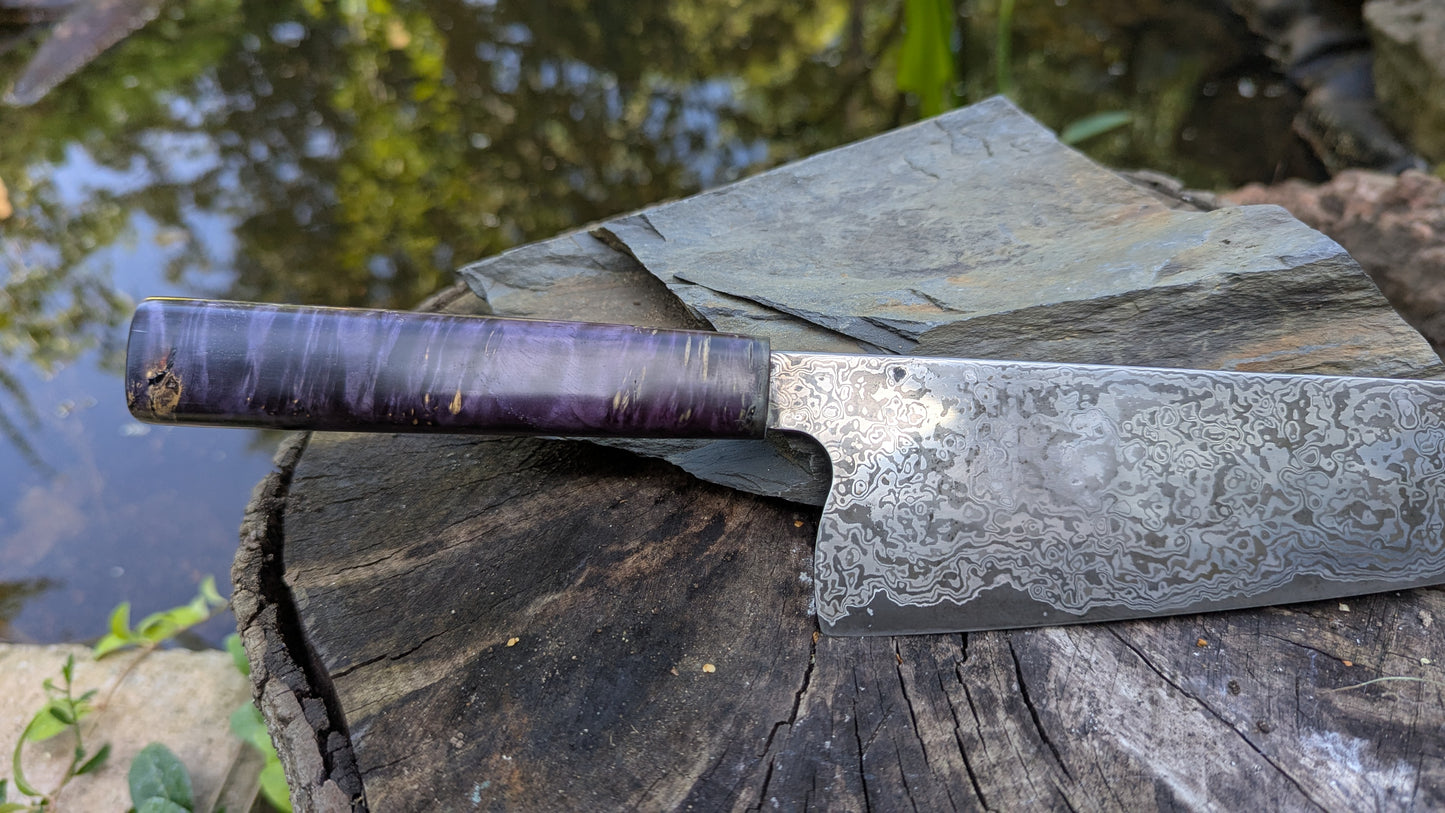Bunka 190mm ApexUltra-Nickel-Damascus, Amboyna Burl