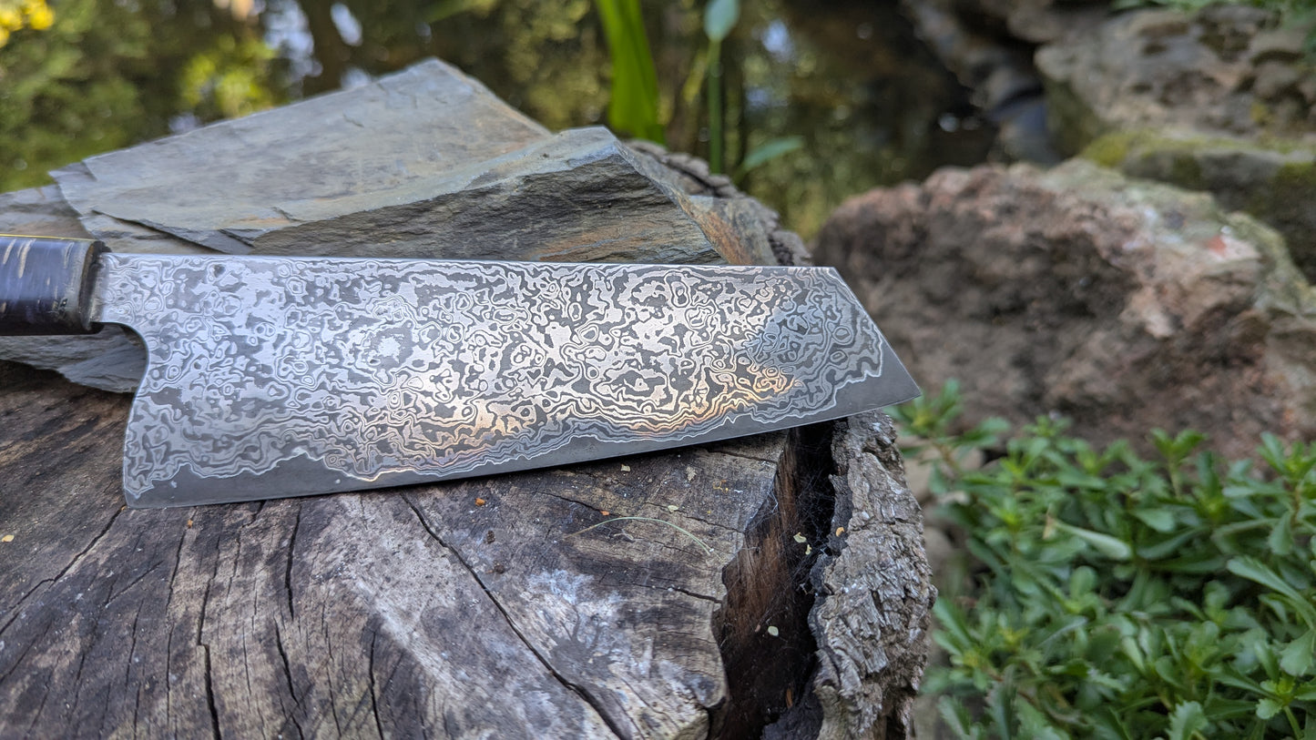 Bunka 190mm ApexUltra-Nickel-Damascus, Amboyna Burl